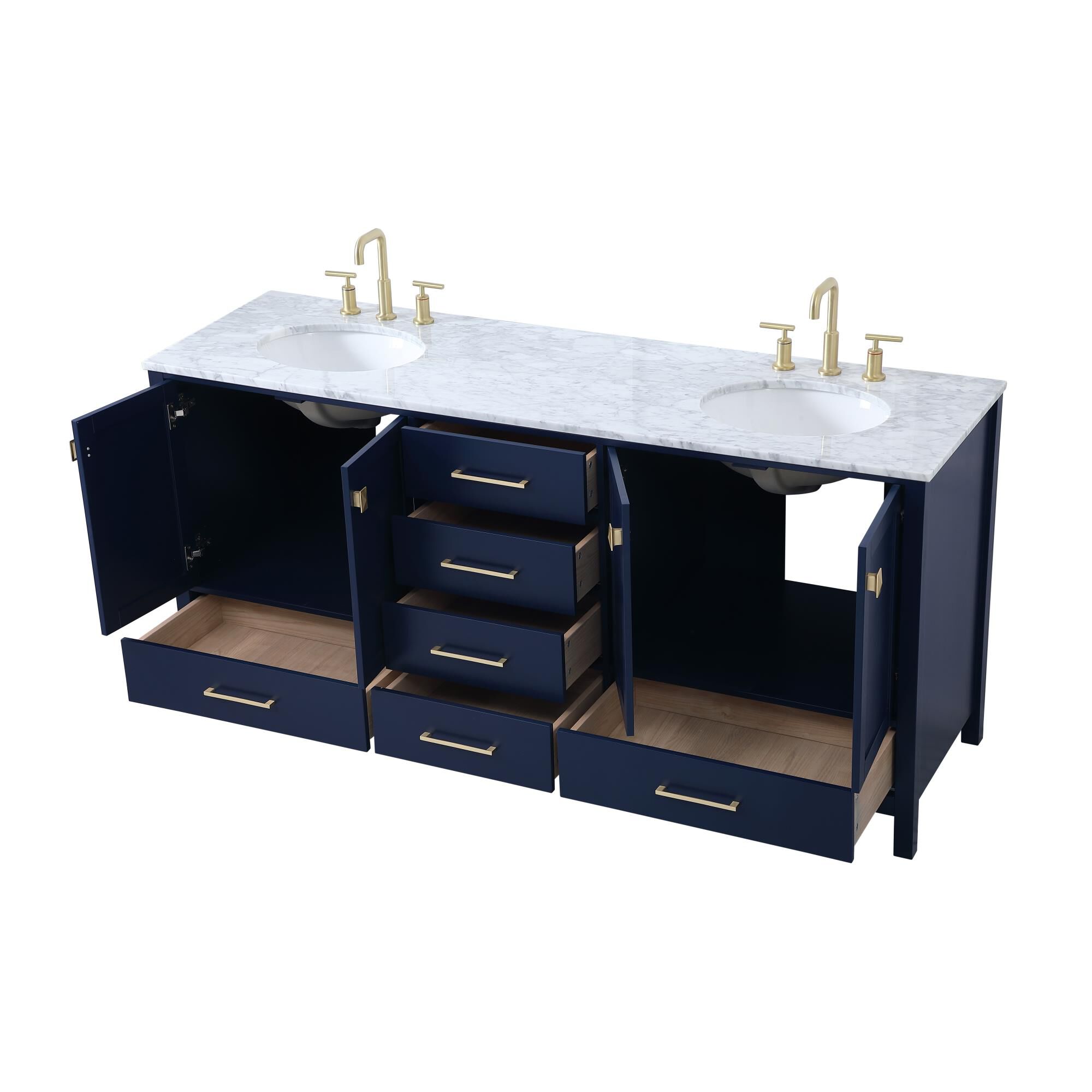 Shown in Blue And Gold With Carrara White Marble finish