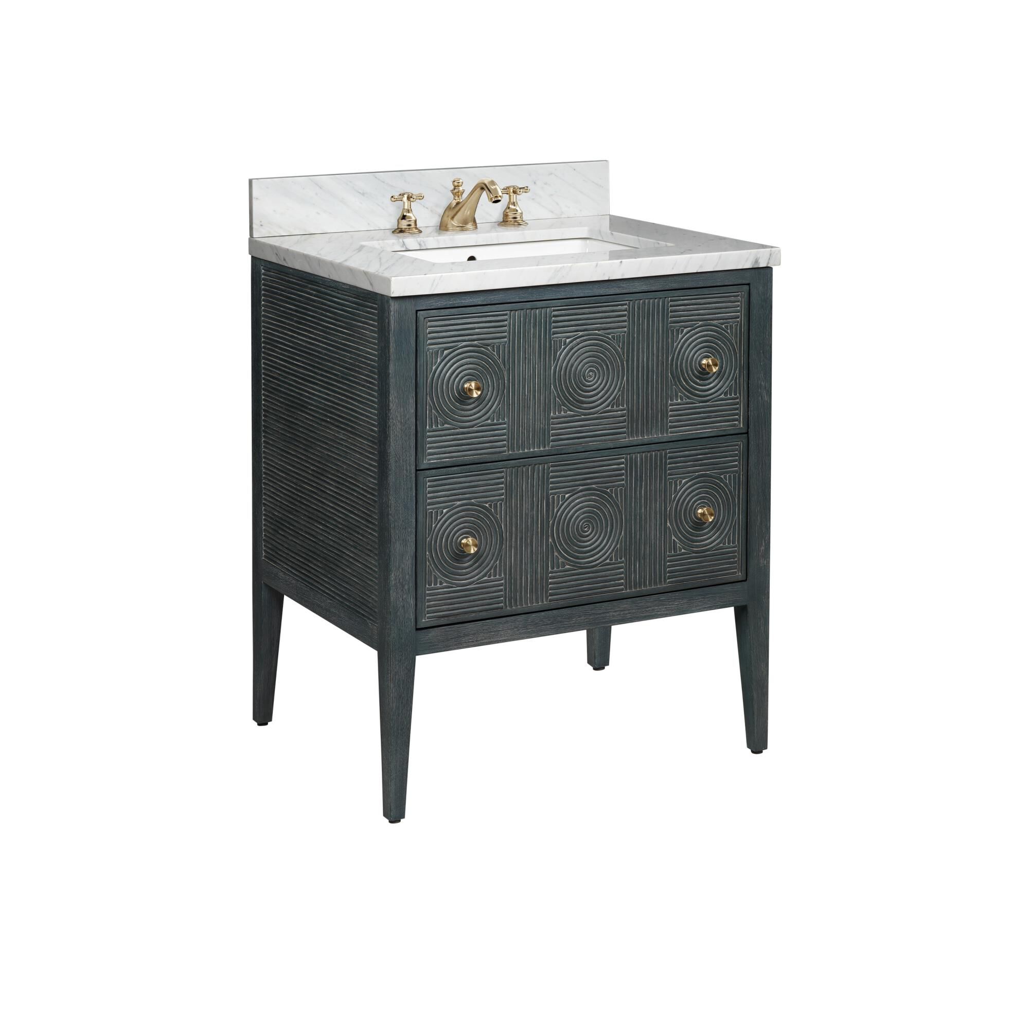 Shown in Vintage Navy, Natural, White, Brushed Brass, Polished Nickel finish