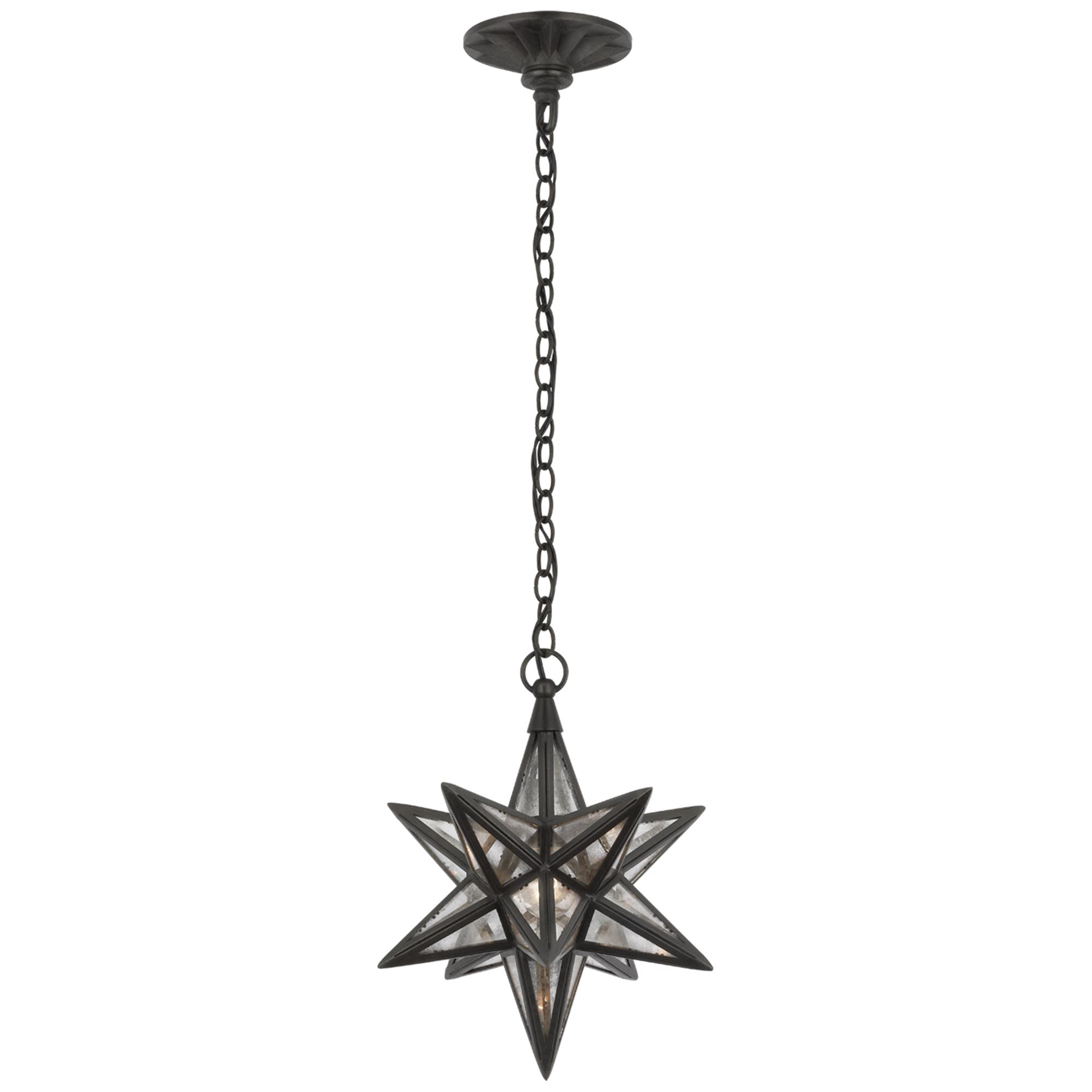 Shown in Aged Iron finish and Antique glass