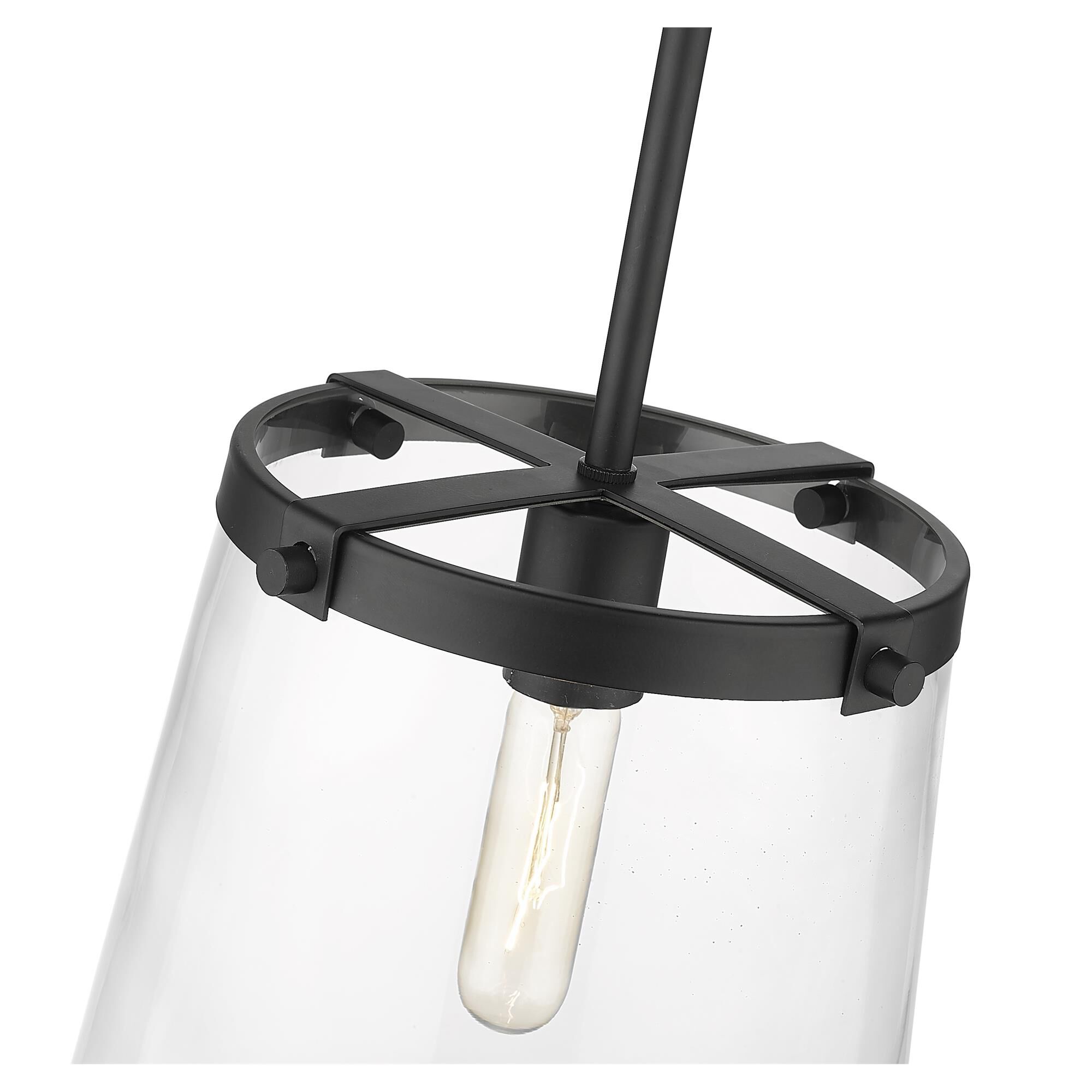Shown in Matte Black finish and Glass shade