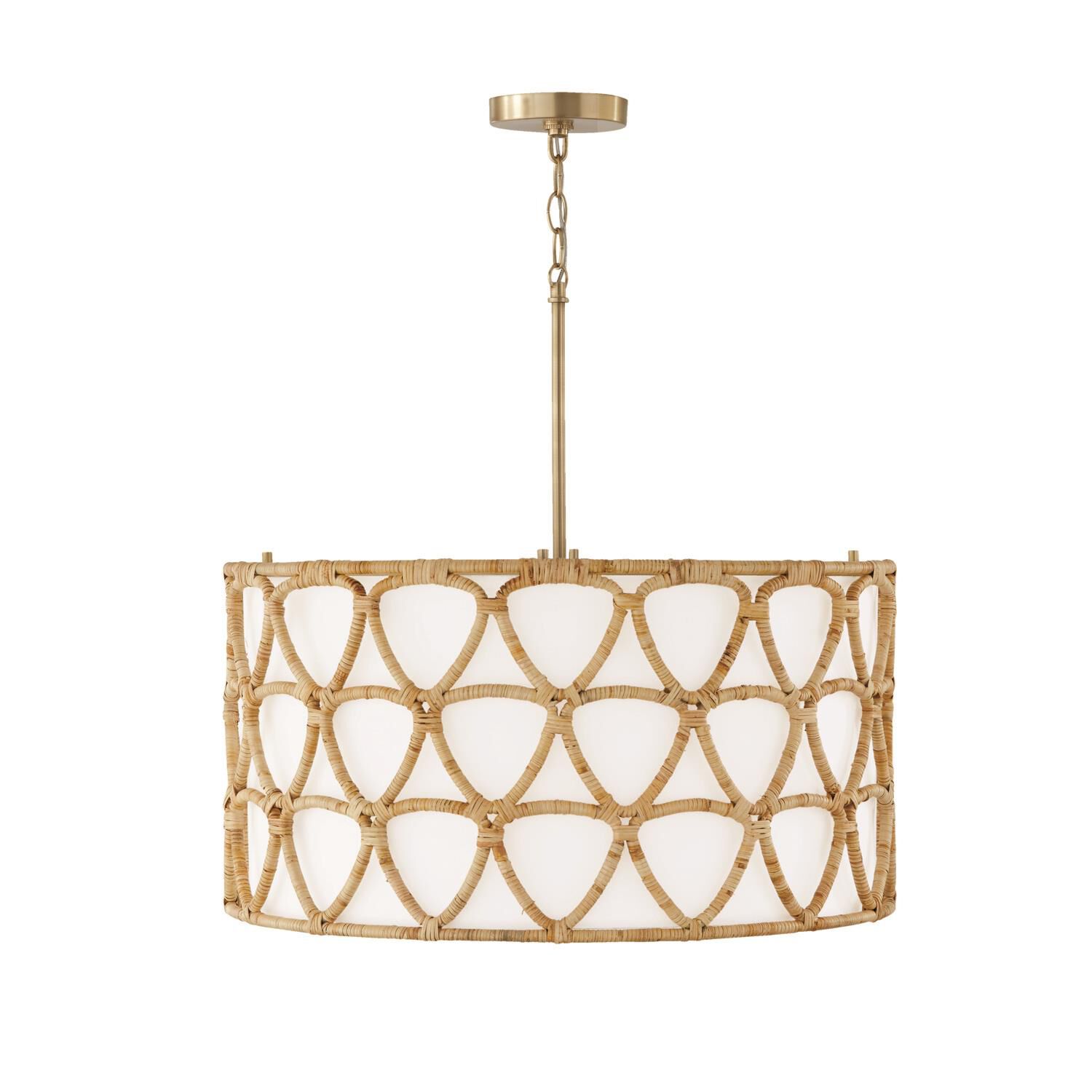 Shown in Matte Brass finish and White Fabric shade