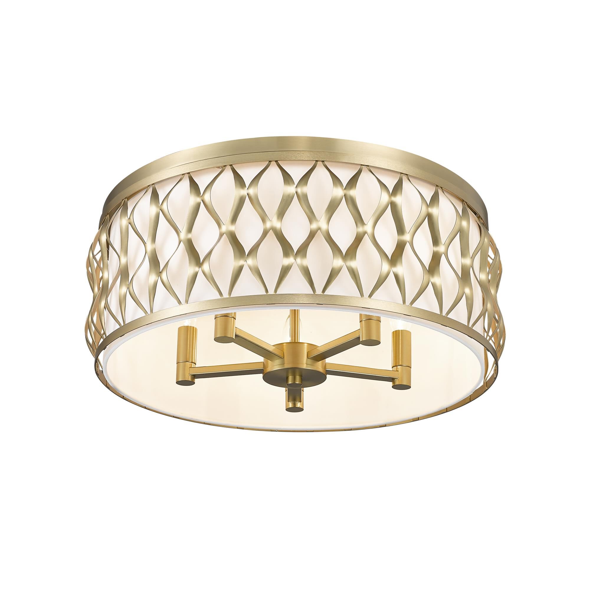 Shown in Modern Gold finish and White glass and White shade