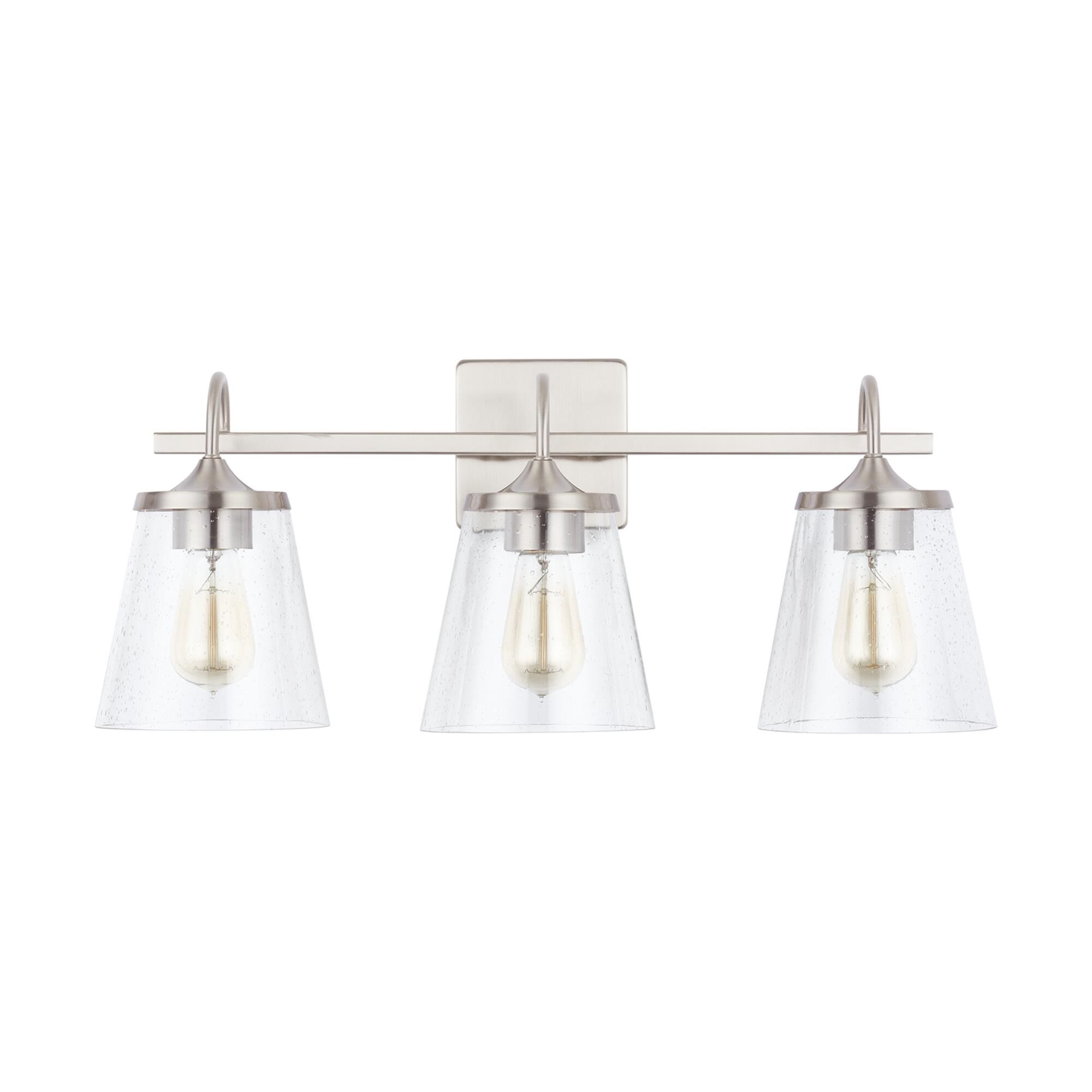 Shown in Brushed Nickel finish and Clear Seeded glass