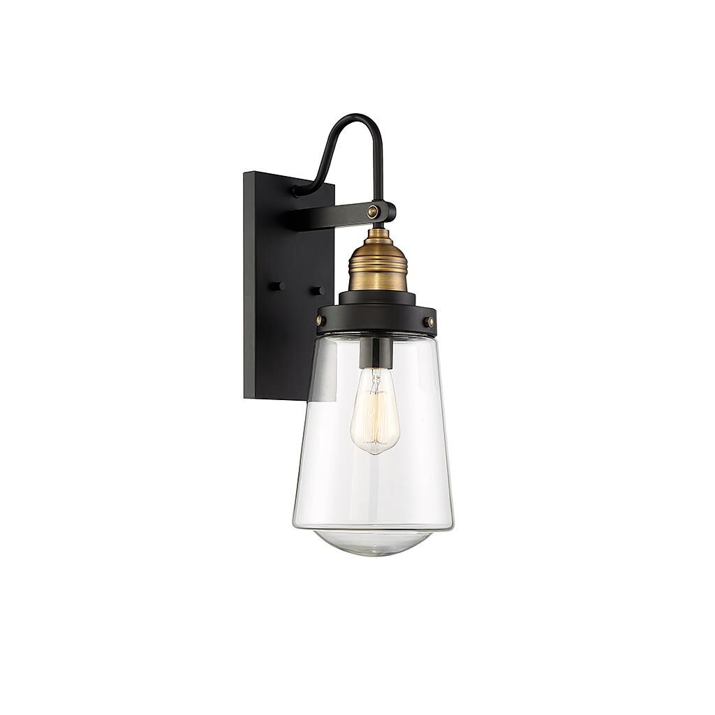Shown in Vintage Black With Warm Brass finish and Clear  glass
