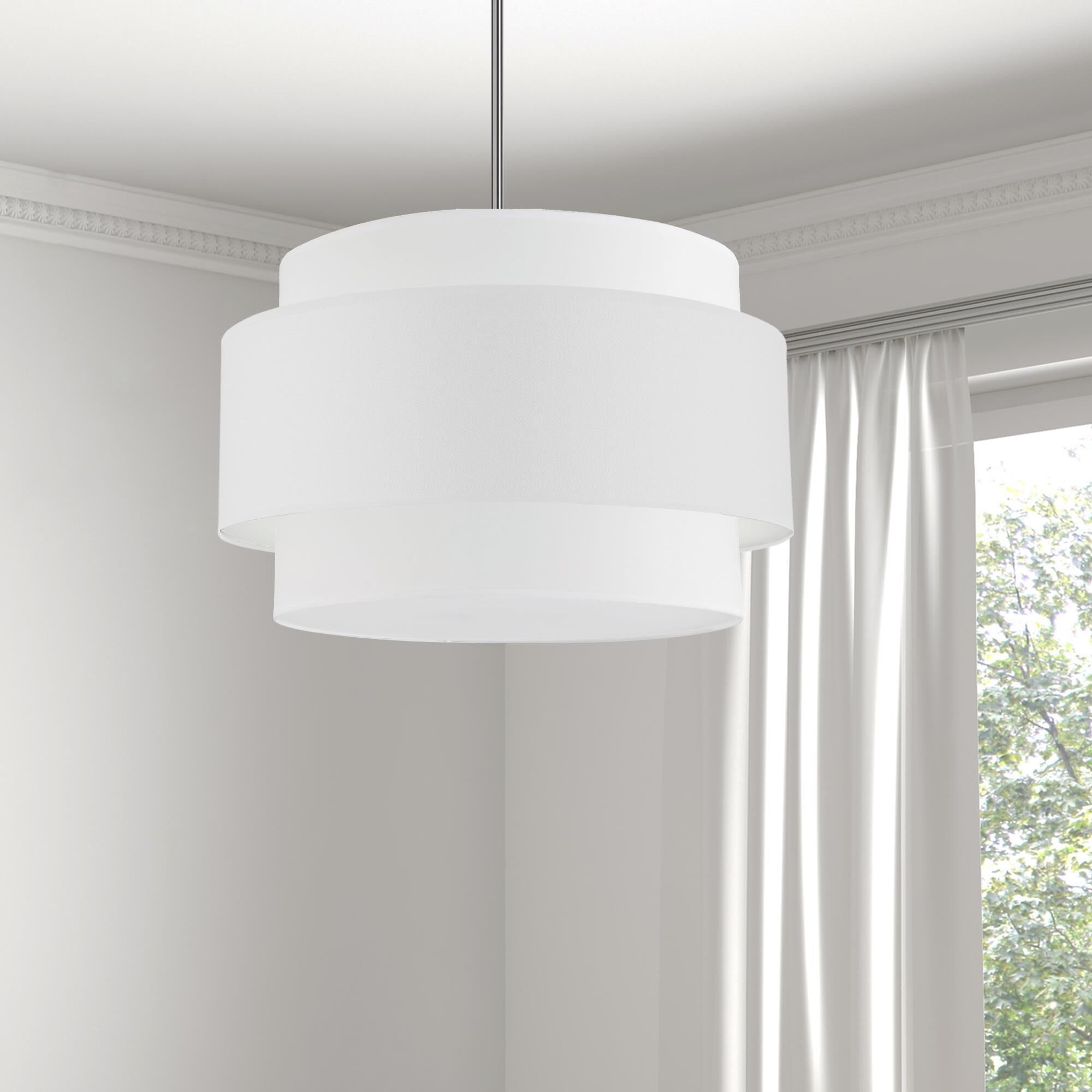 Shown in White and Polished Chrome finish and White Fabric Drum shade