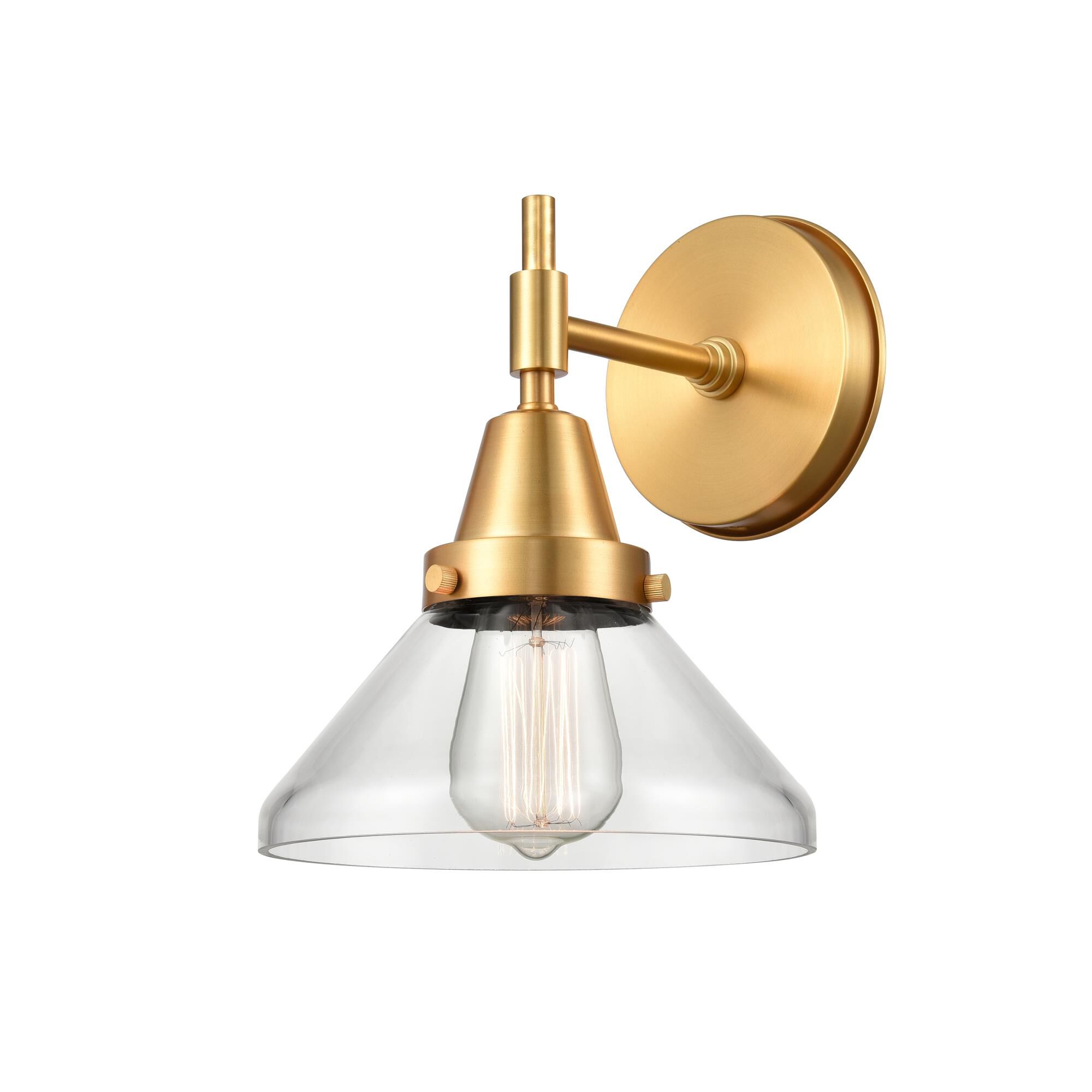 Shown in Satin Gold finish and Clear Caden glass