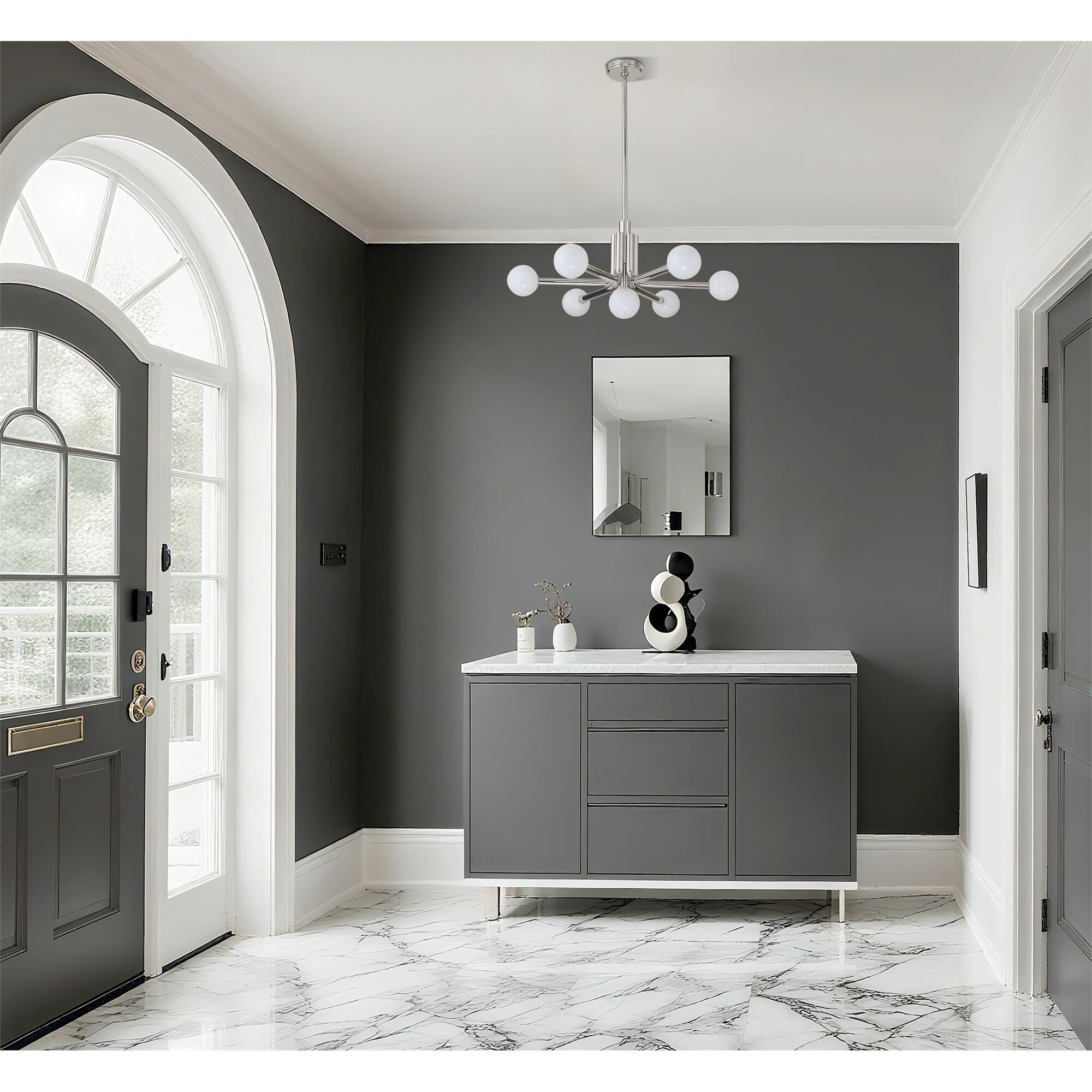 Shown in Polished Nickel finish and Opal glass
