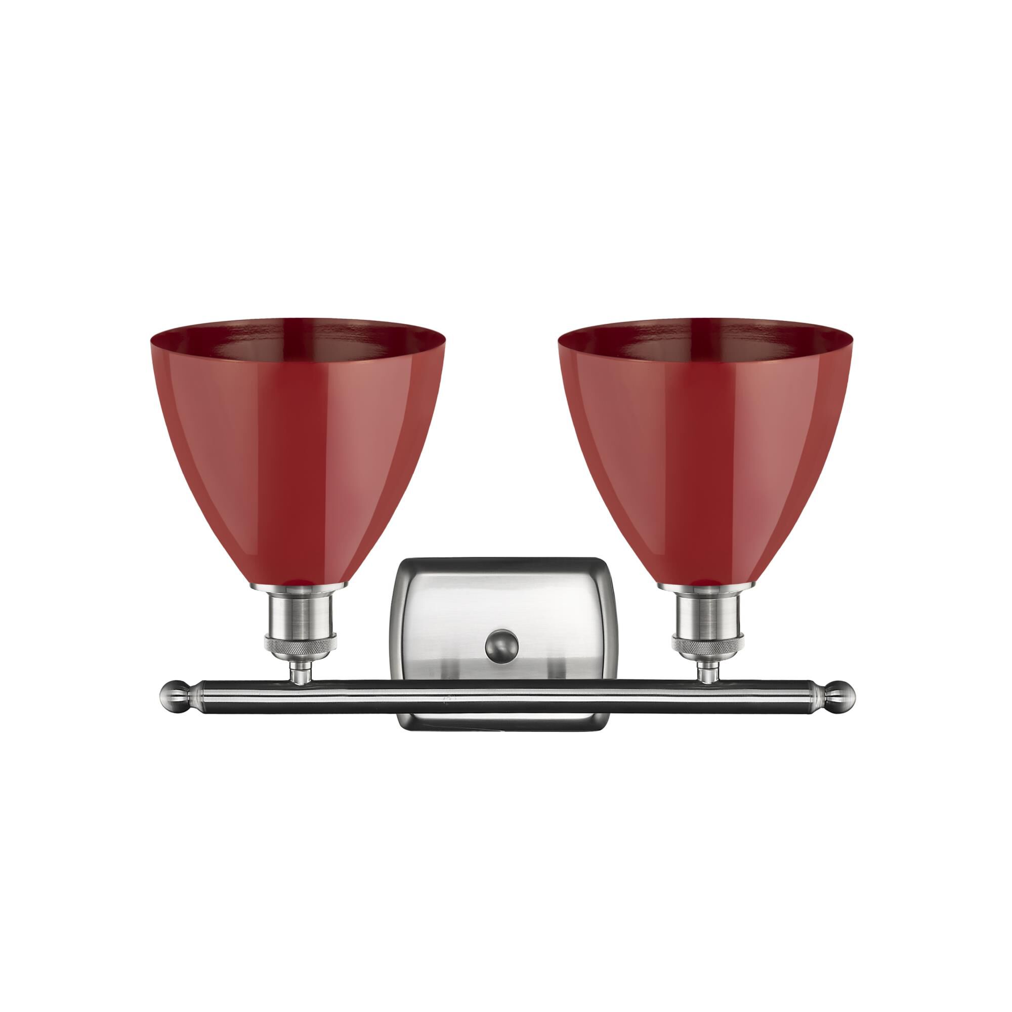 Shown in Brushed Satin Nickel finish and Red Plymouth Dome shade