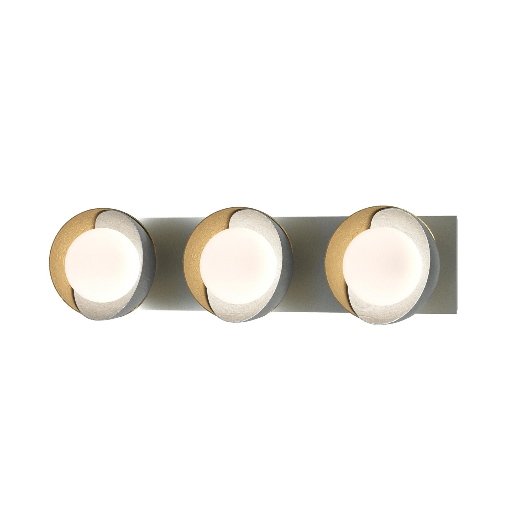 Shown in Vintage Platinum finish and Opal glass and Modern Brass (86) accent