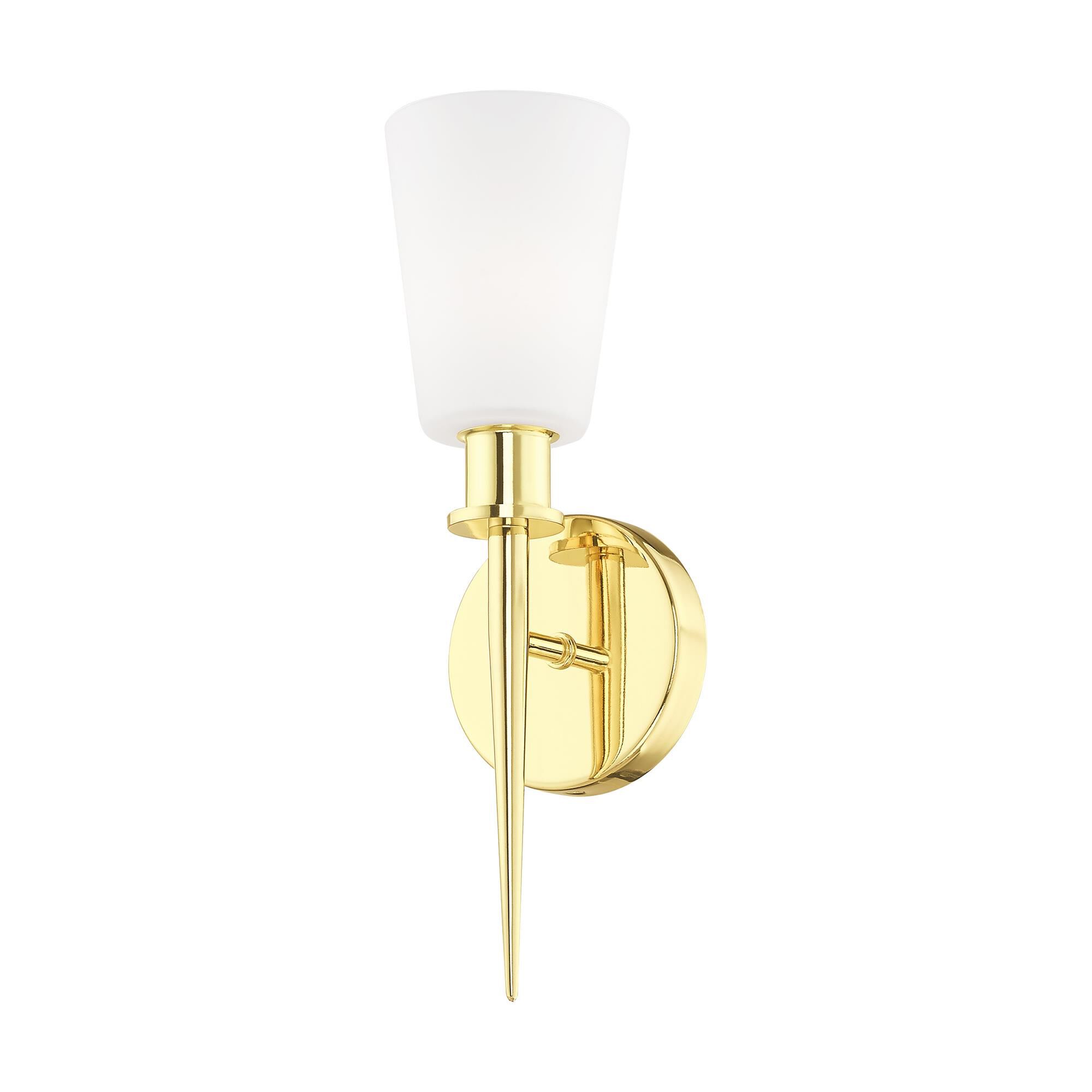 Shown in Polished Brass finish and Hand Blown Opal White glass