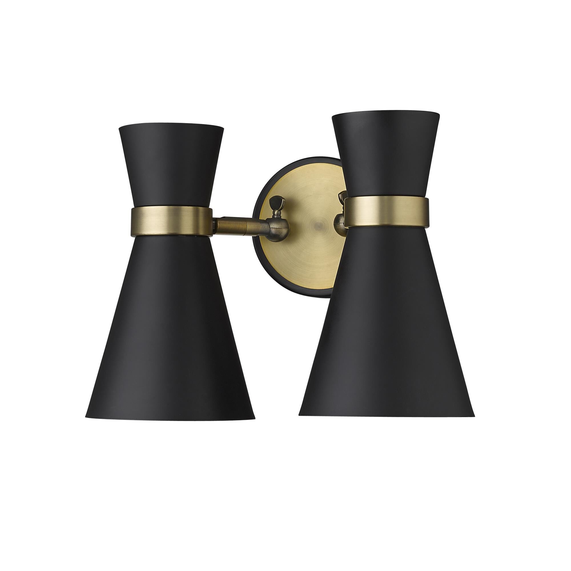 Shown in Matte Black + Heritage Brass finish and Metal glass and Metal shade