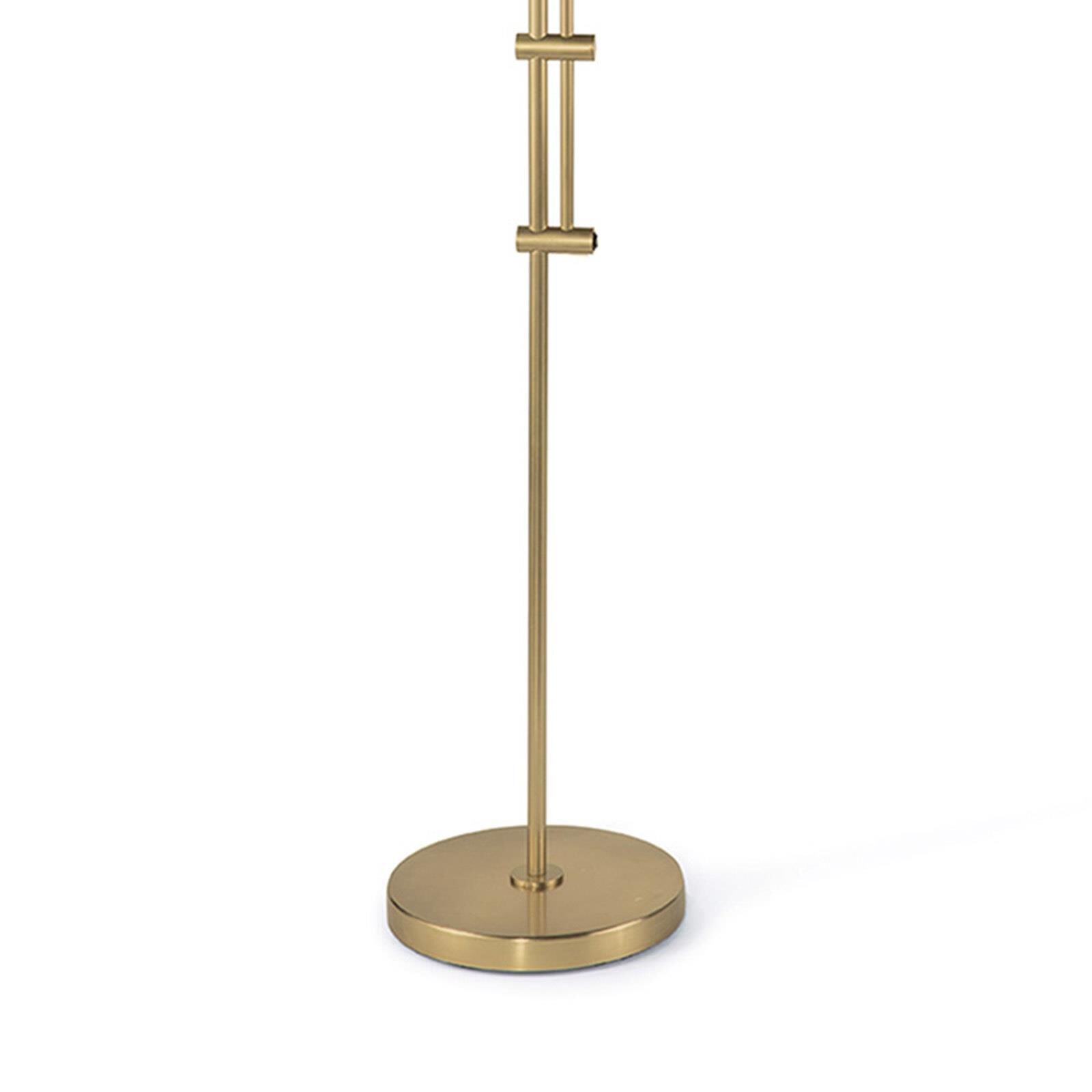 Shown in Natural Brass finish and Linen shade