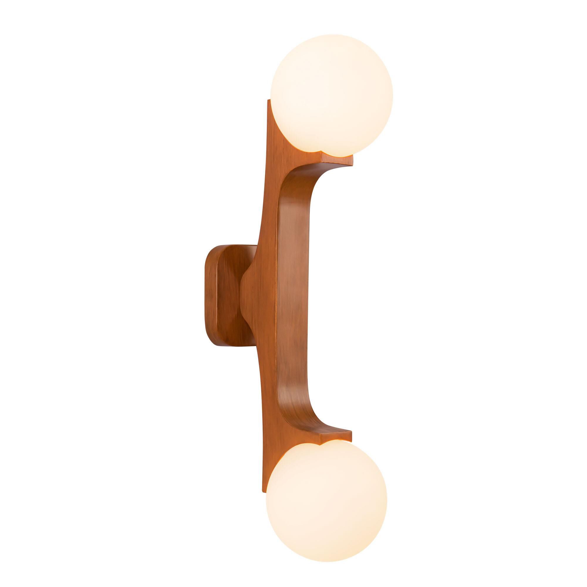 Shown in Teak finish and Matte Opal glass