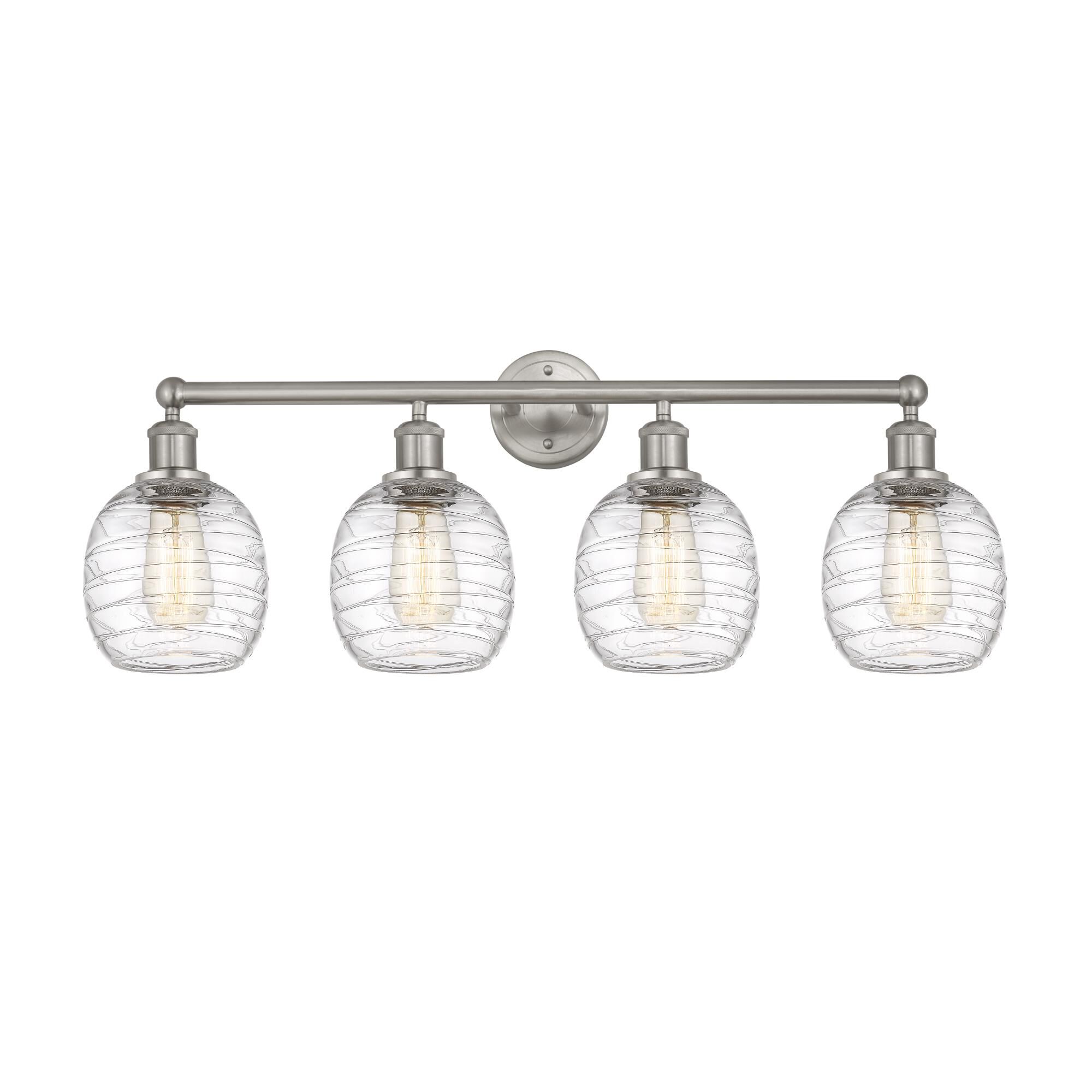 Shown in Brushed Satin Nickel, Deco Swirl finish and Deco Swirl glass and Deco Swirl Glass shade