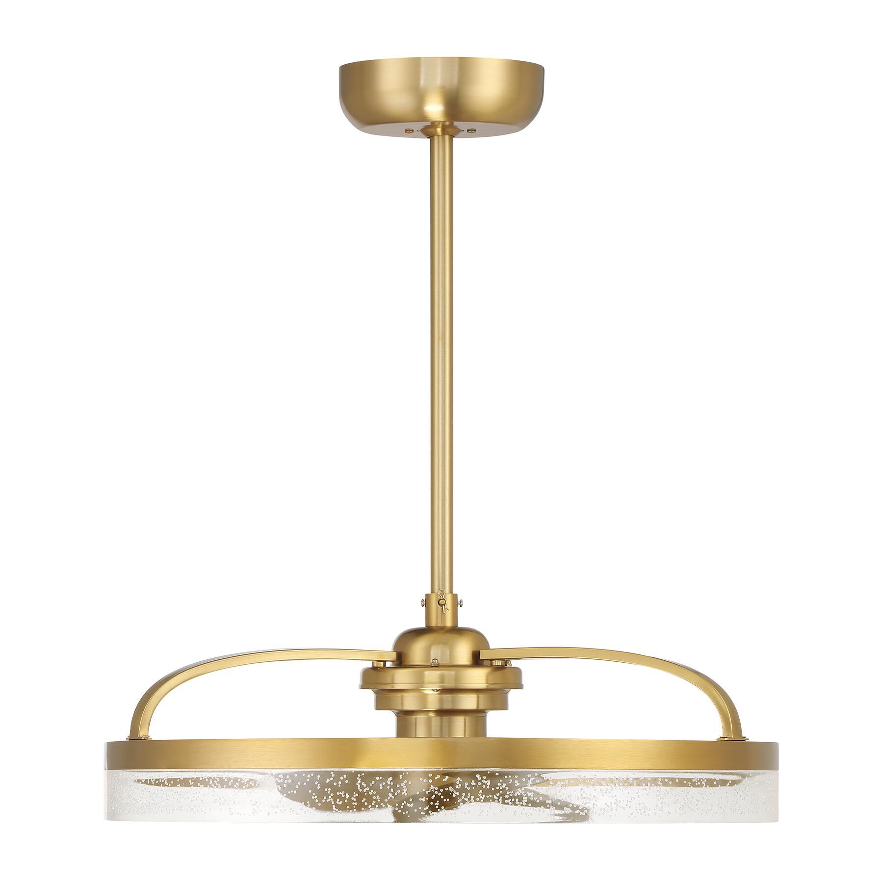 Shown in Warm Brass finish and Clear Seeded Acrylic glass