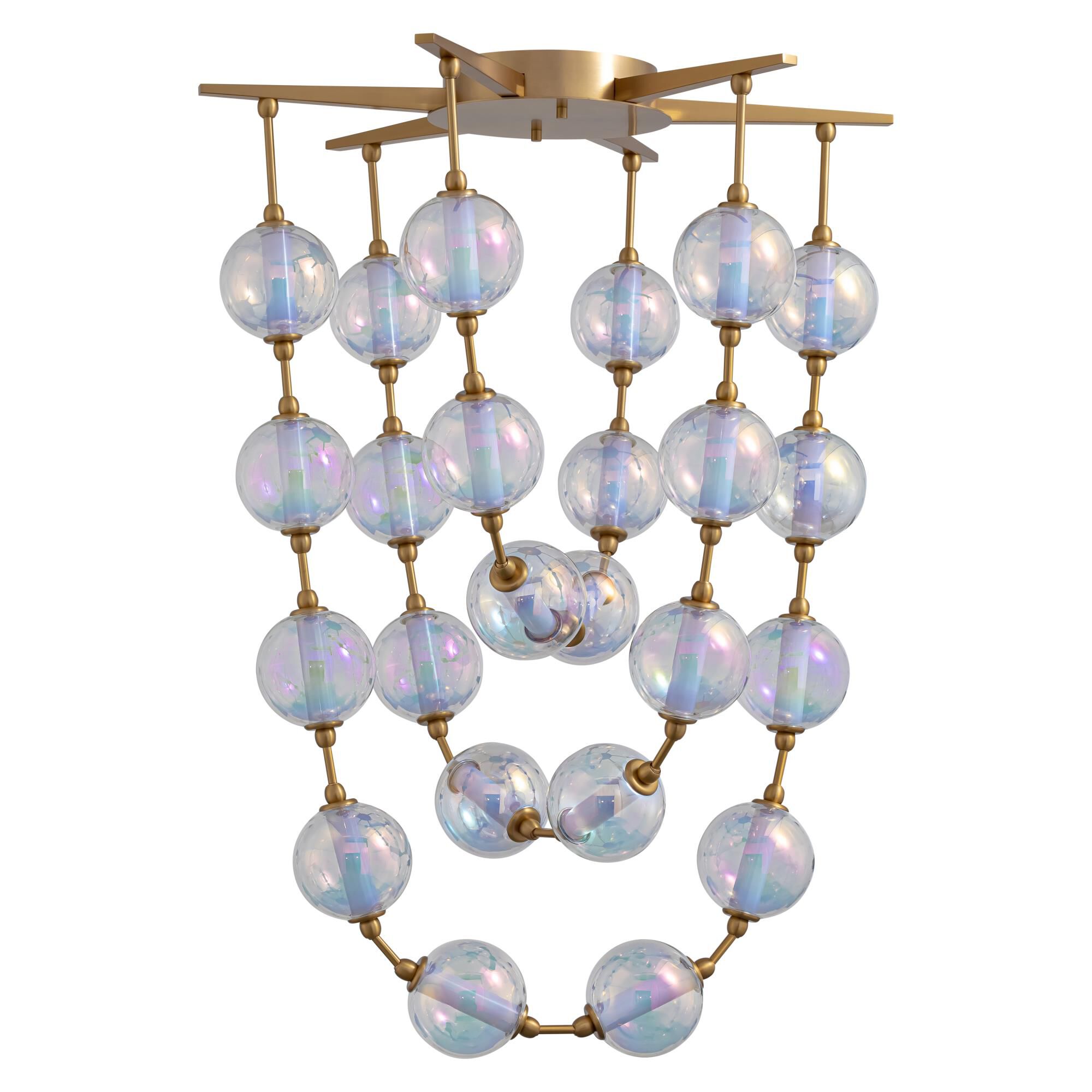 Shown in Brushed Champagne Bronze finish and Iridescent glass