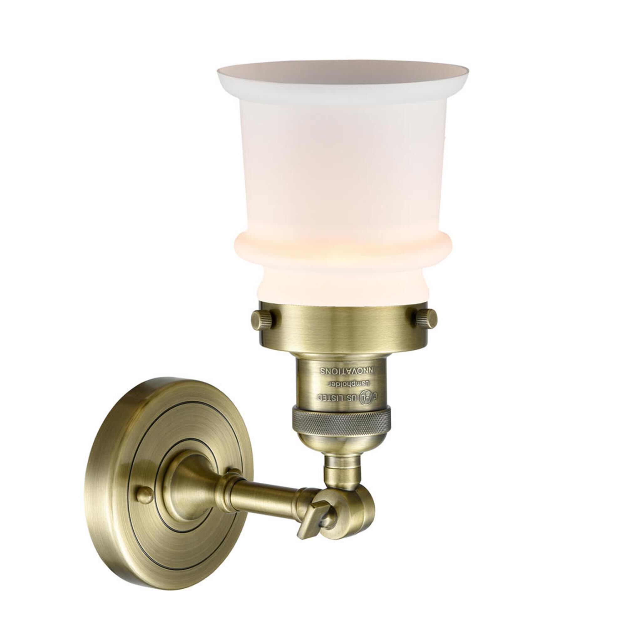 Shown in Antique Brass finish and Matte White - Bell glass