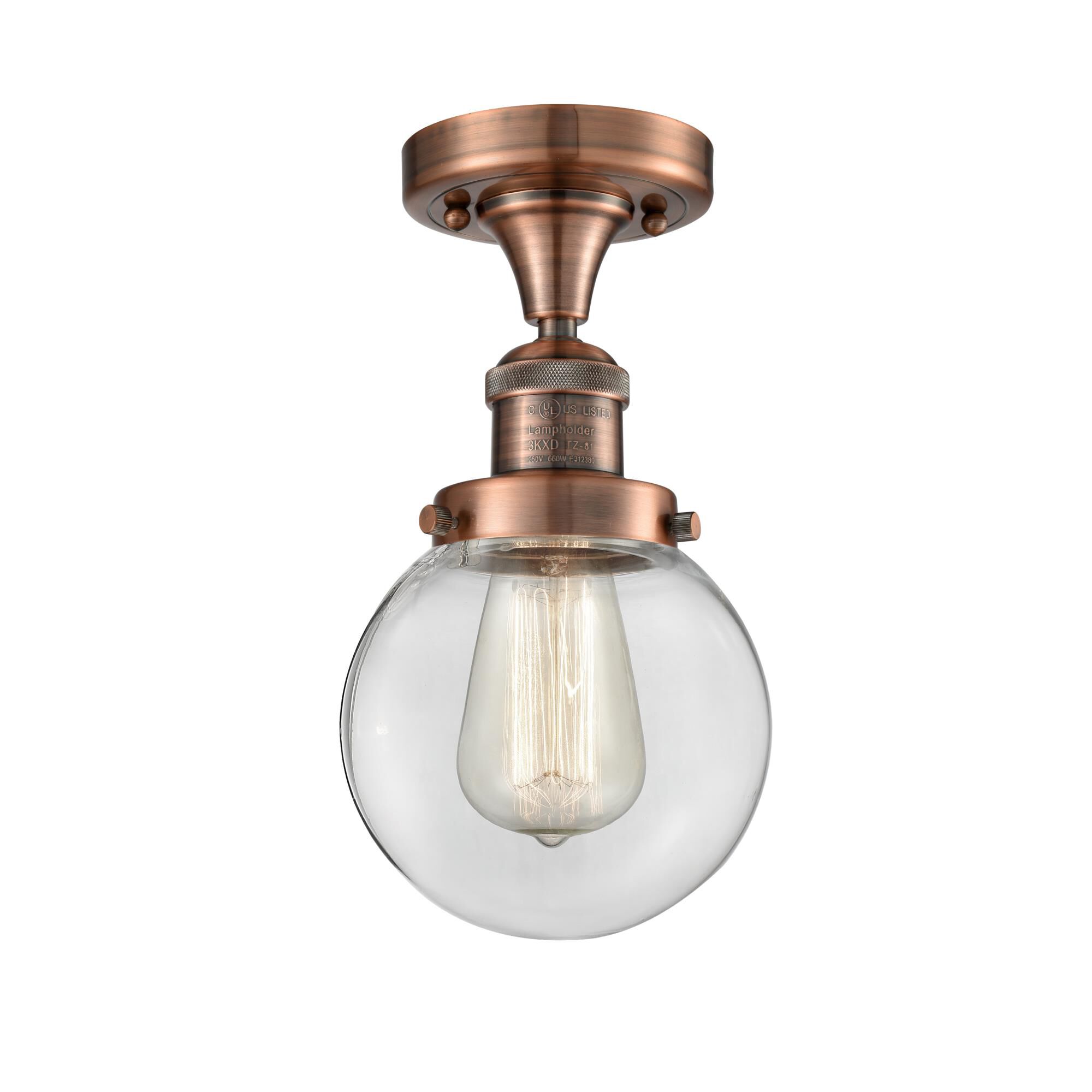 Shown in Antique Copper finish and Clear glass
