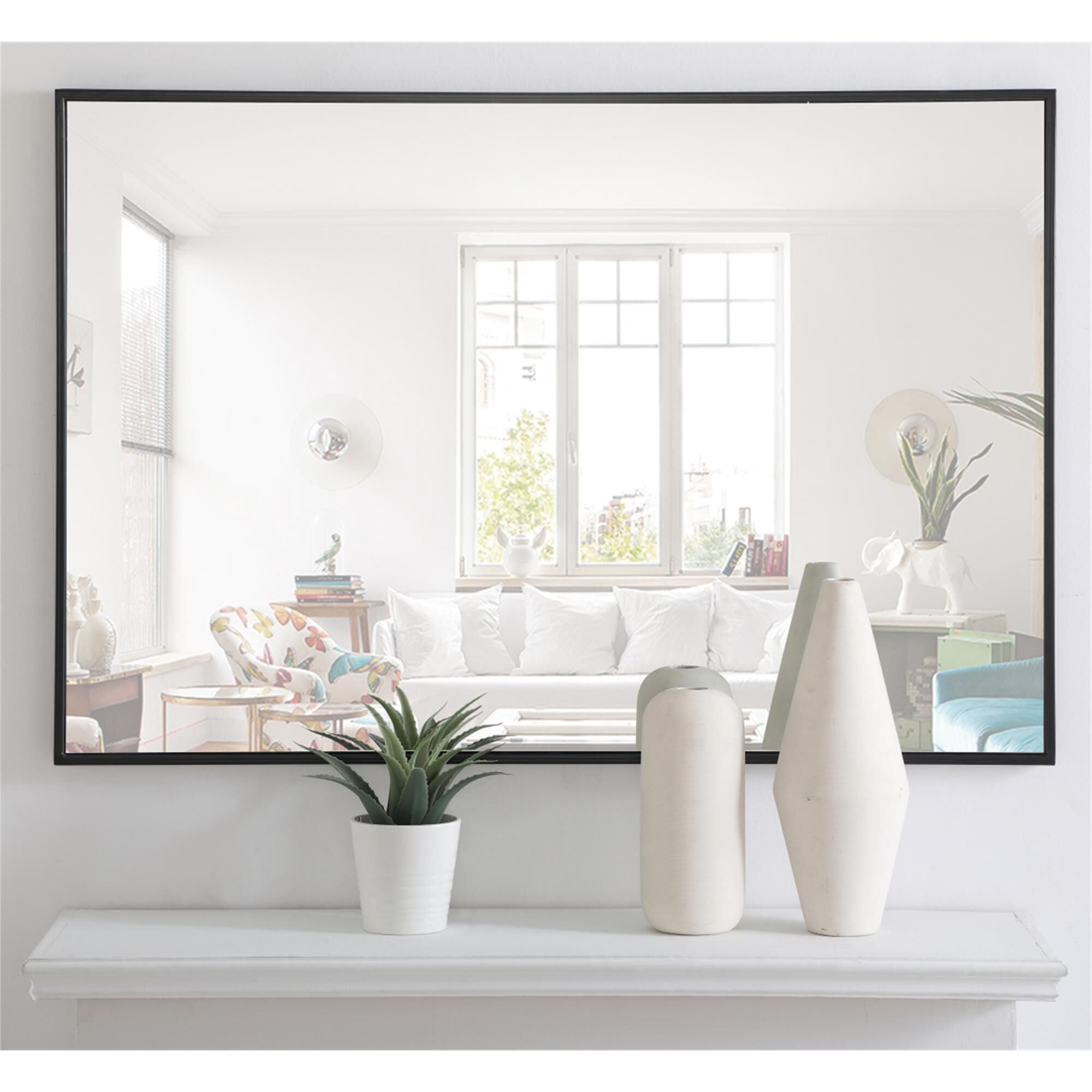 Shown in Black finish and Clear Mirror Beveled glass
