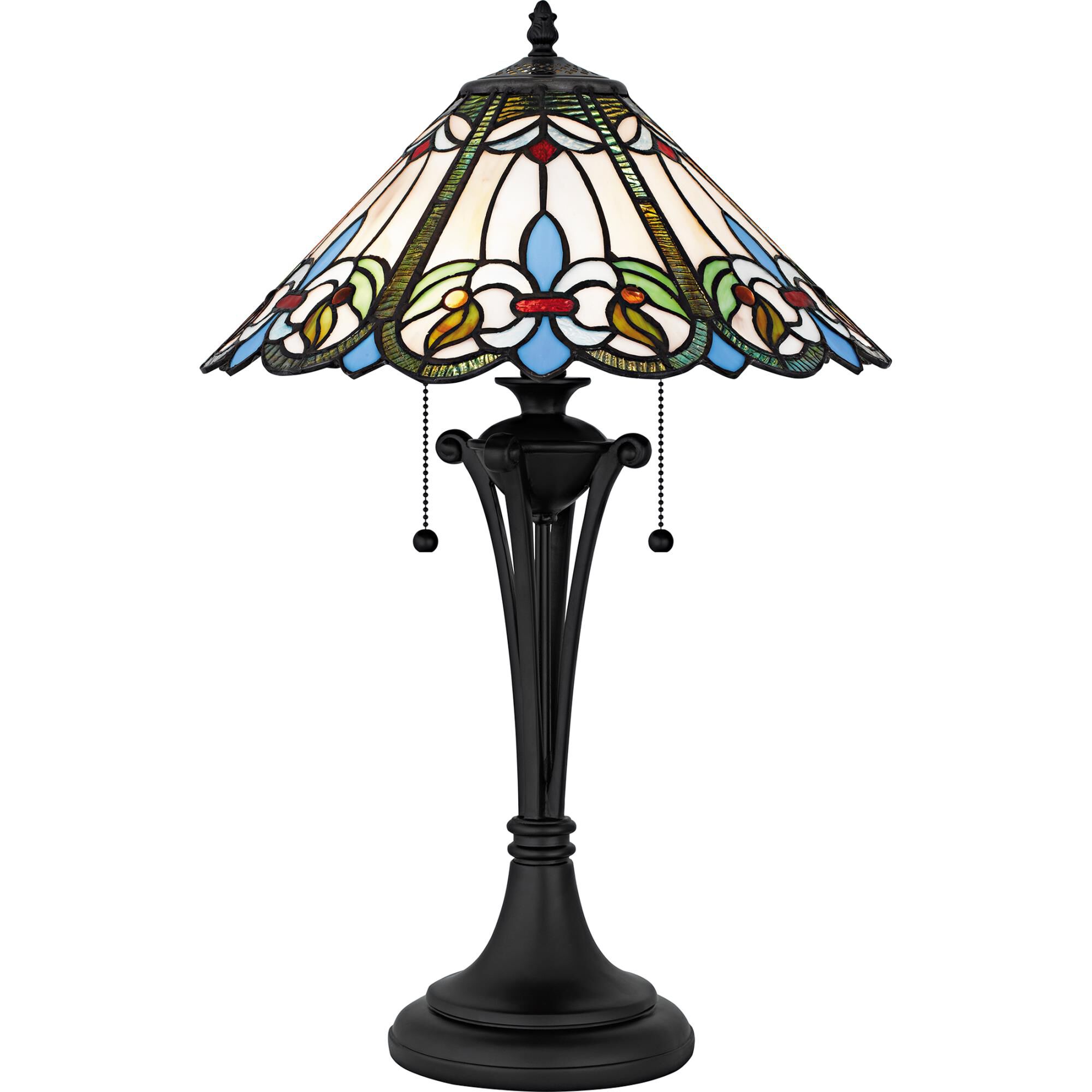 Shown in Matte Black finish and Multicolor Art Glass shade