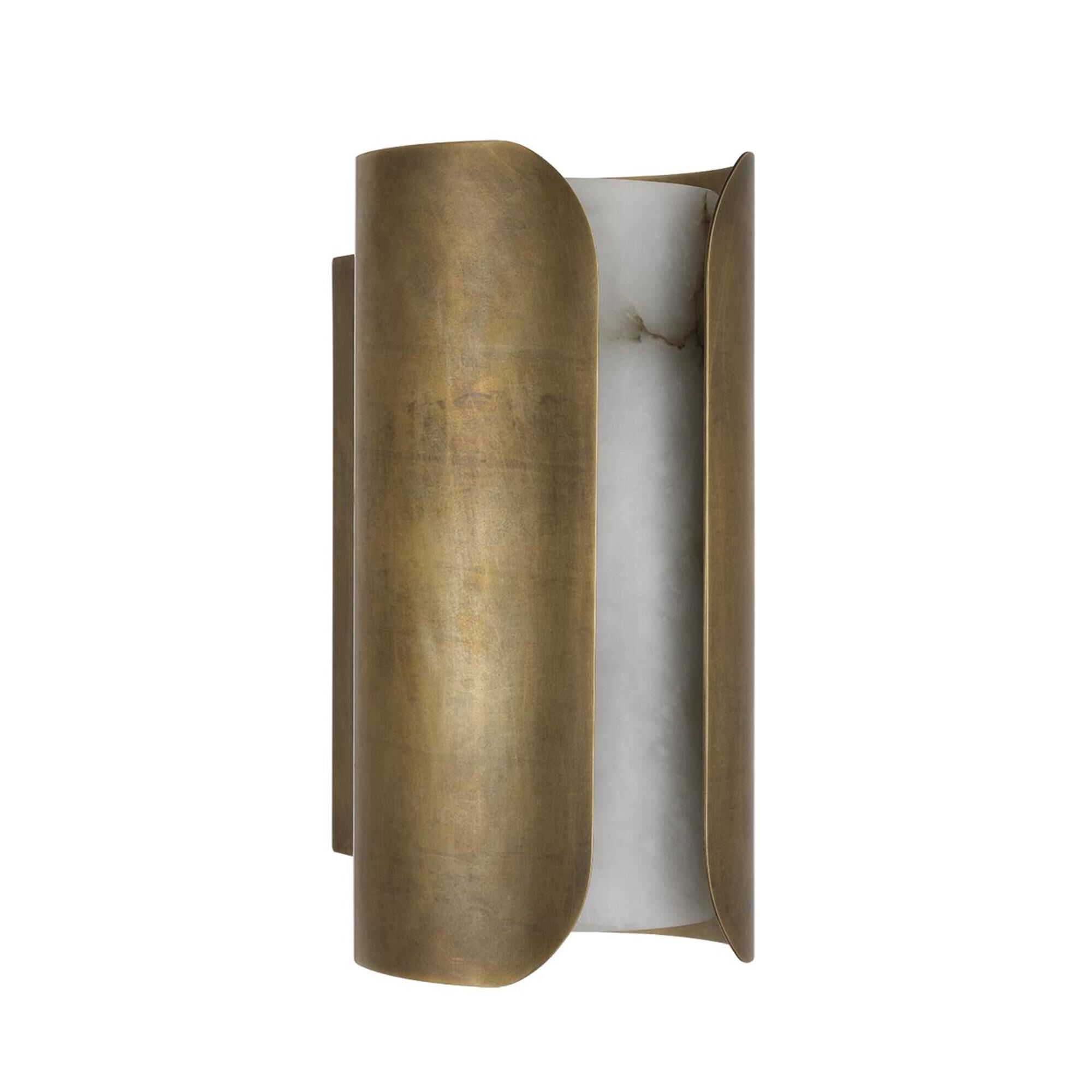 Shown in Mottled Brass finish and Alabaster shade