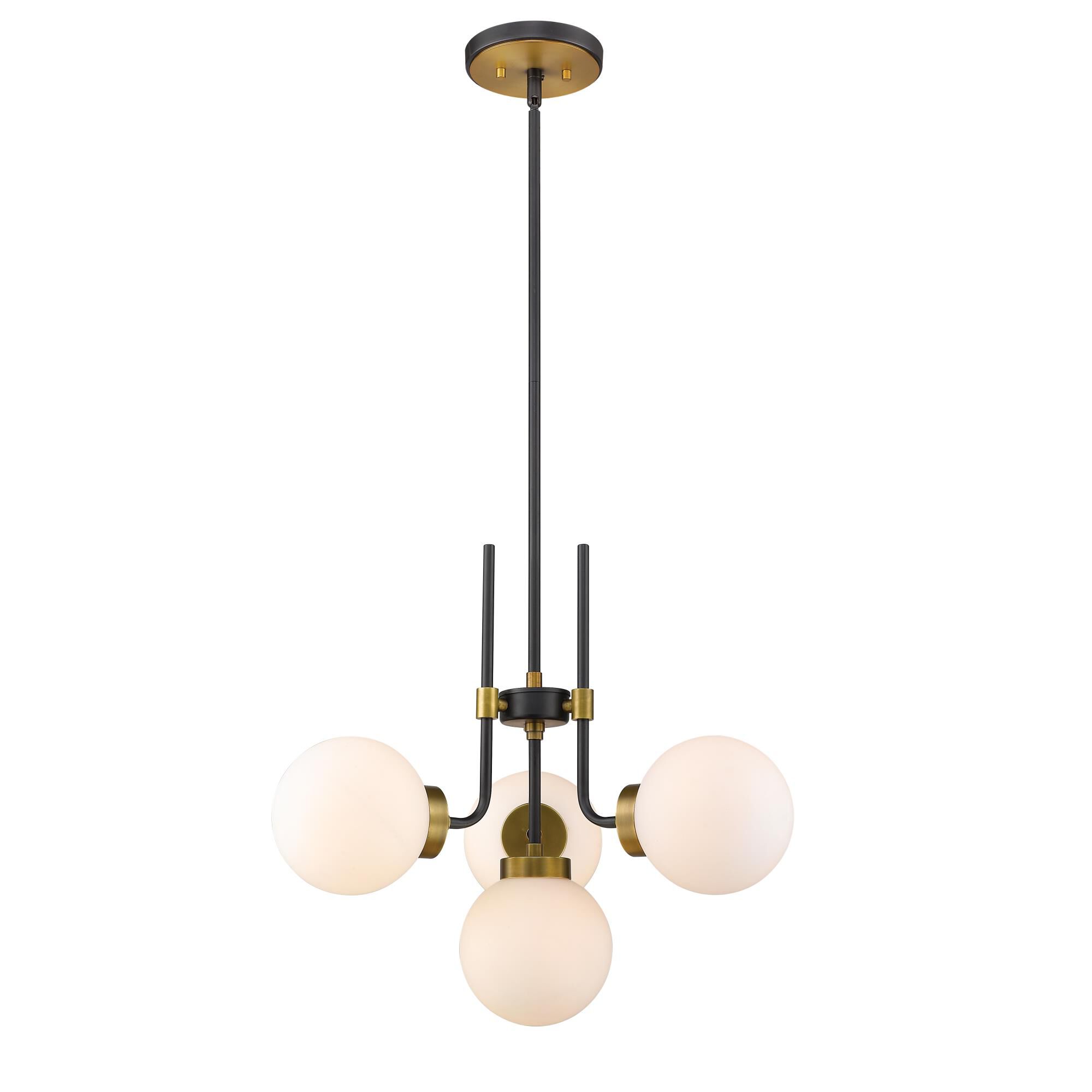 Shown in Matte Black + Olde Brass finish and Glass shade