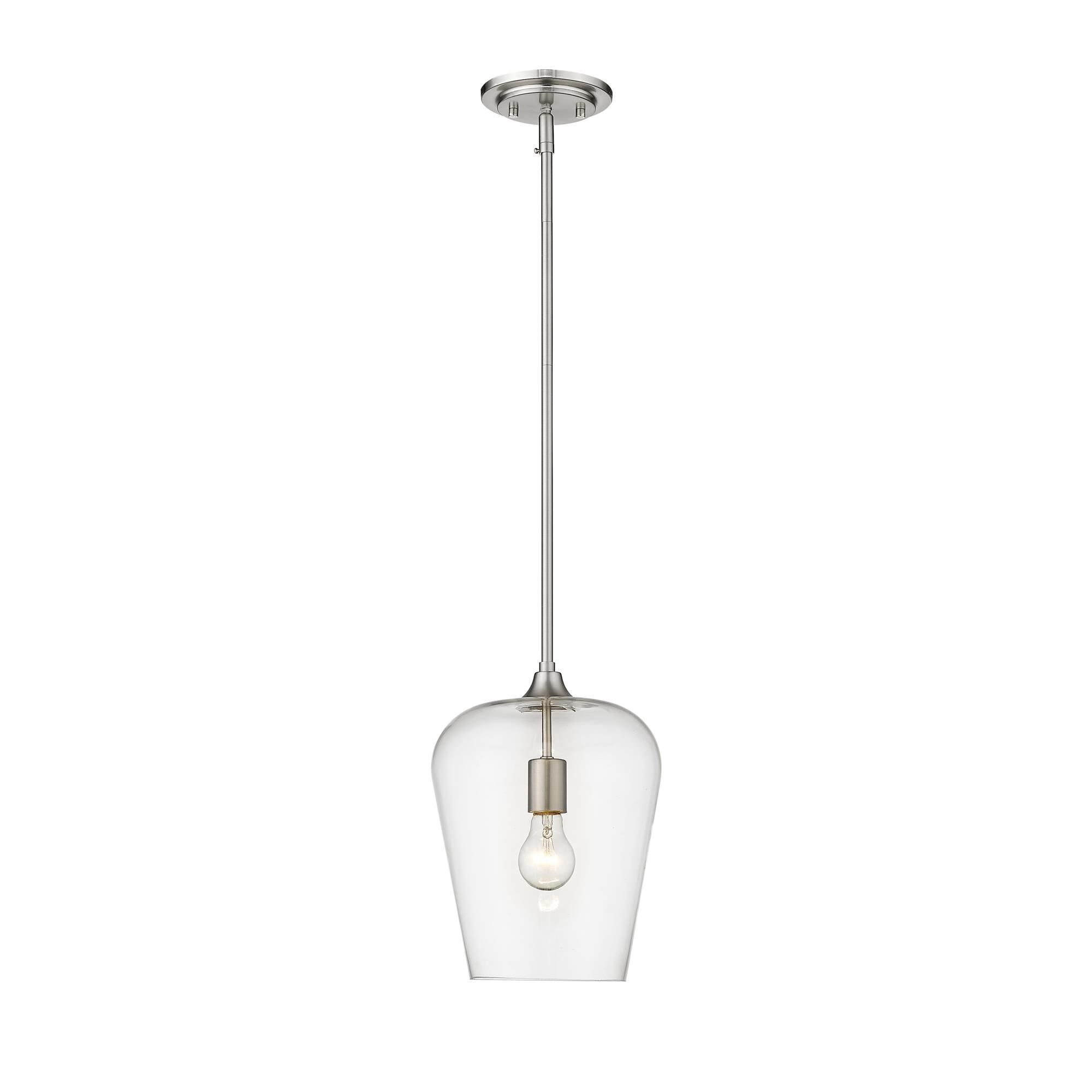 Shown in Brushed Nickel finish and Glass shade