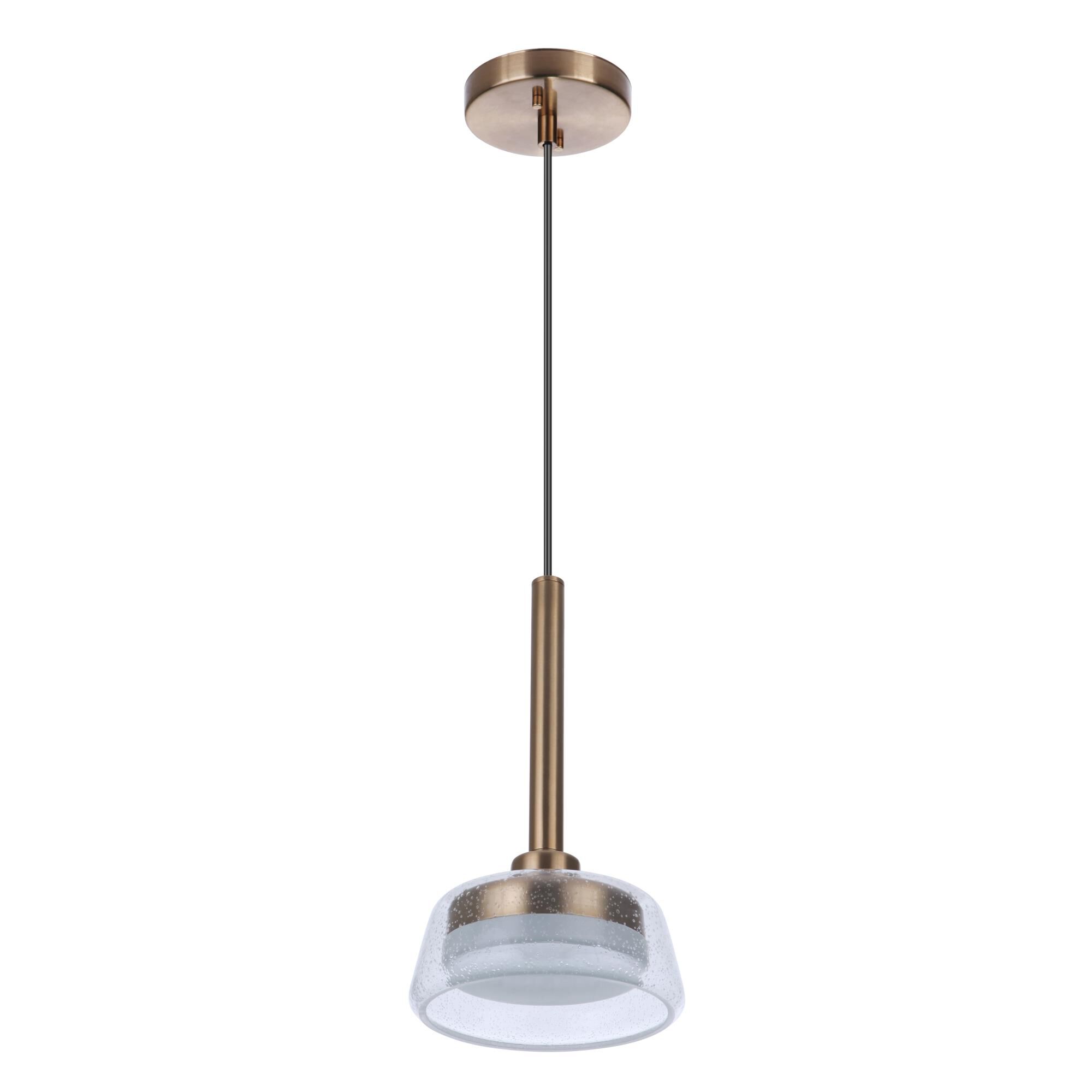 Shown in Satin Brass finish and Clear Seeded glass and Glass shade