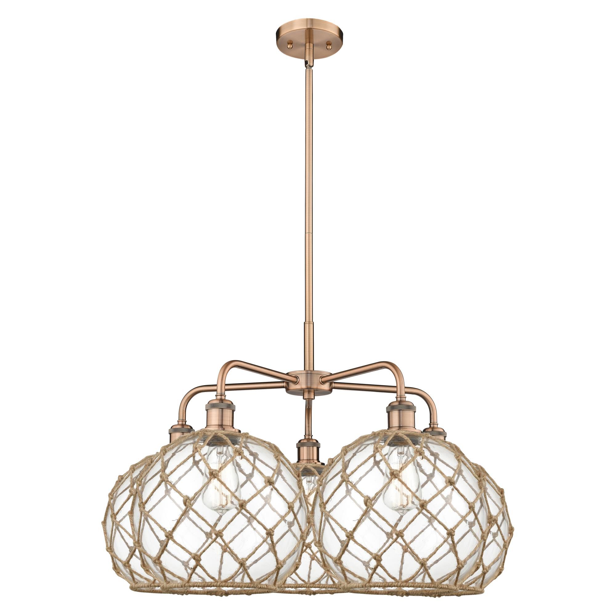 Shown in Antique Copper finish and Clear with Brown Rope glass