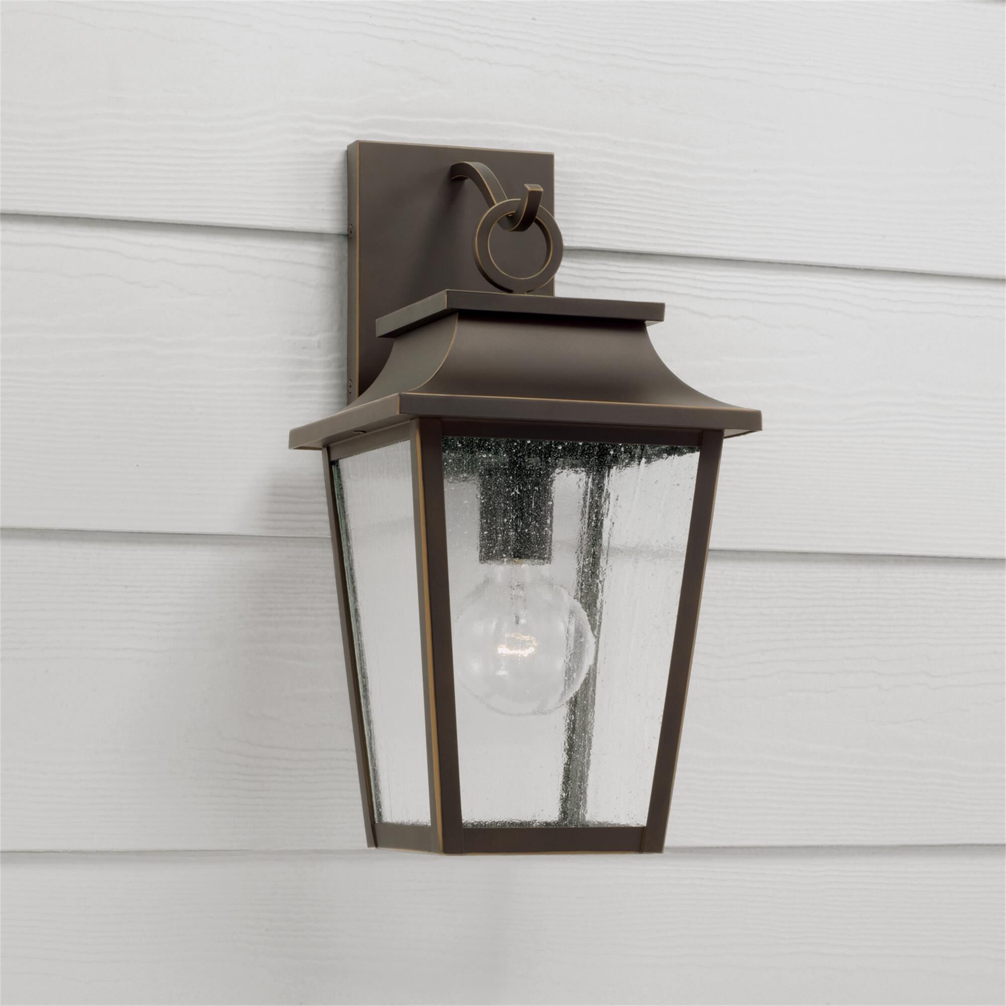 Shown in Oiled Bronze finish and Antiqued glass