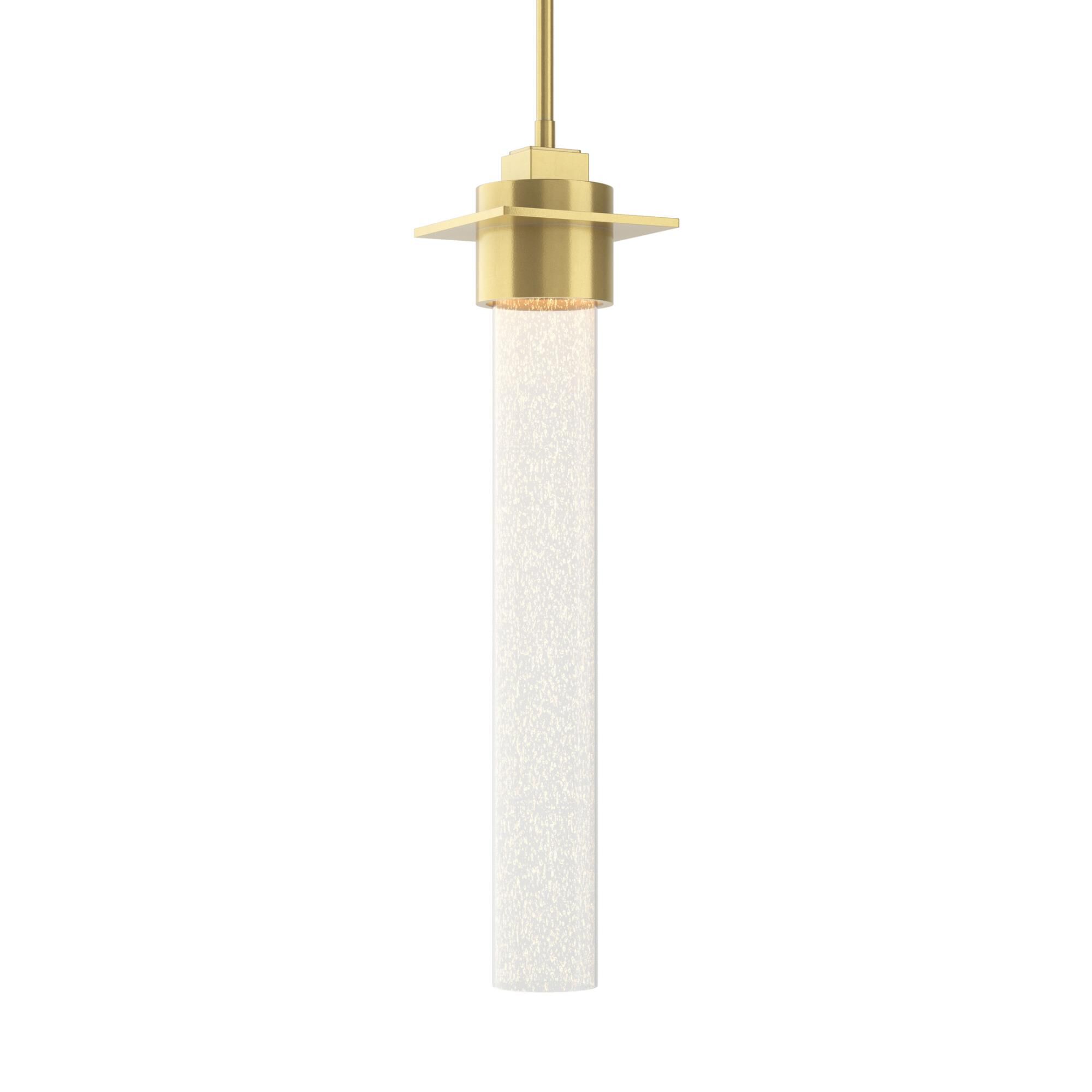 Shown in Modern Brass finish and Seeded Clear glass