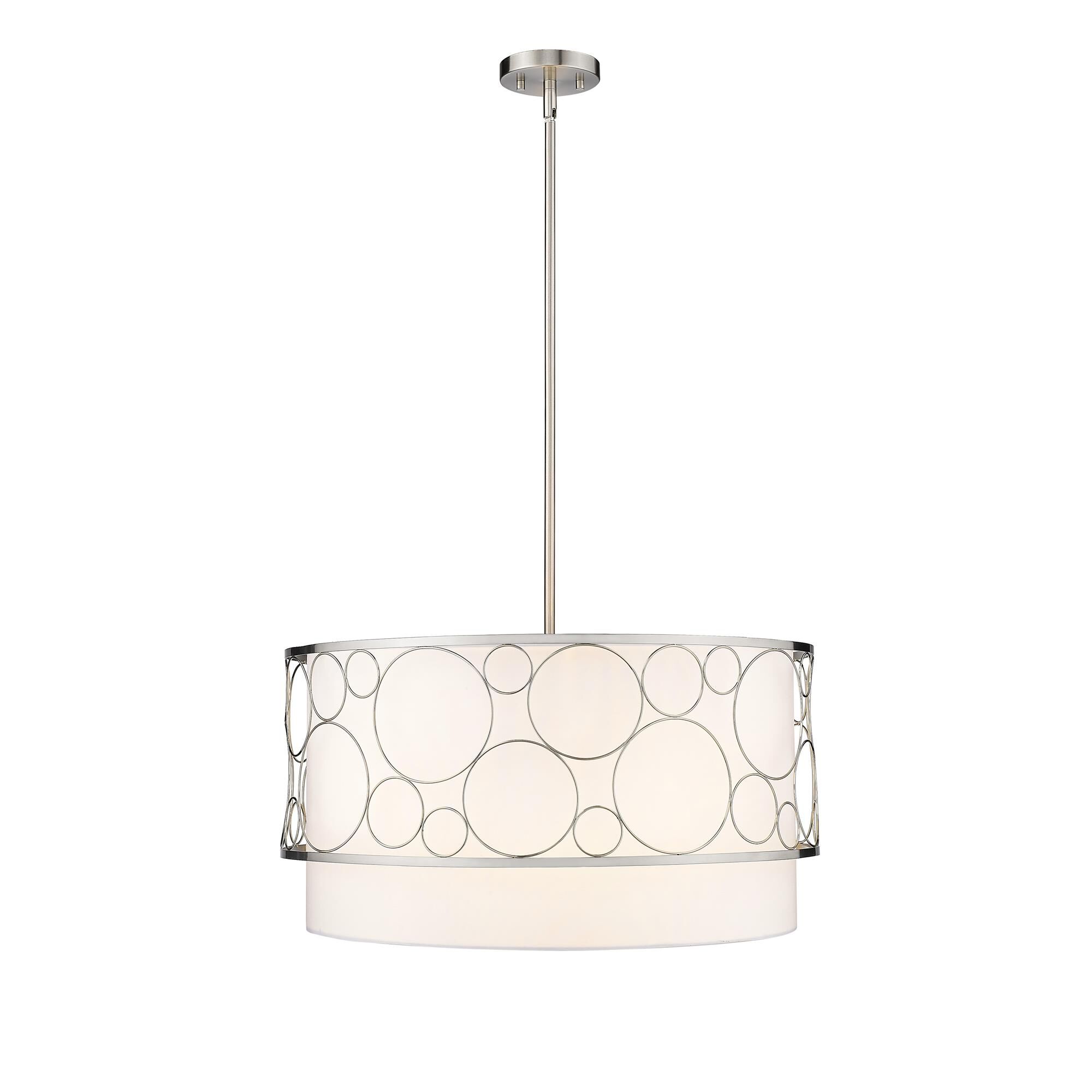 Shown in Brushed Nickel finish and White glass and White shade