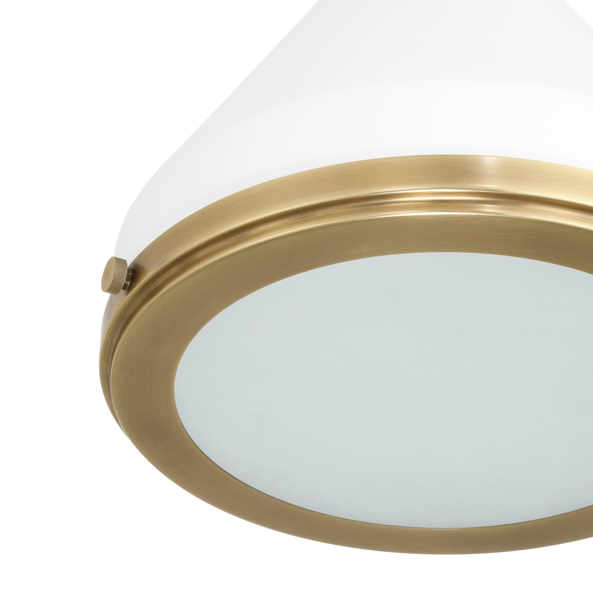 Shown in Natural Brass finish and Etched glass and Natural Brass, Matte White shade