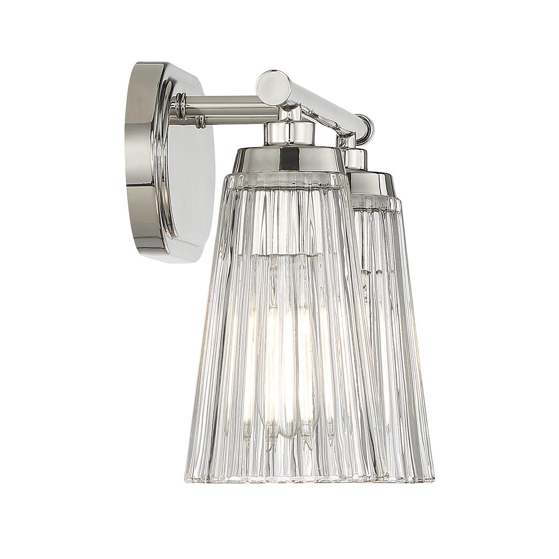 Shown in Polished Nickel finish and Clear Ribbed glass and Glass shade