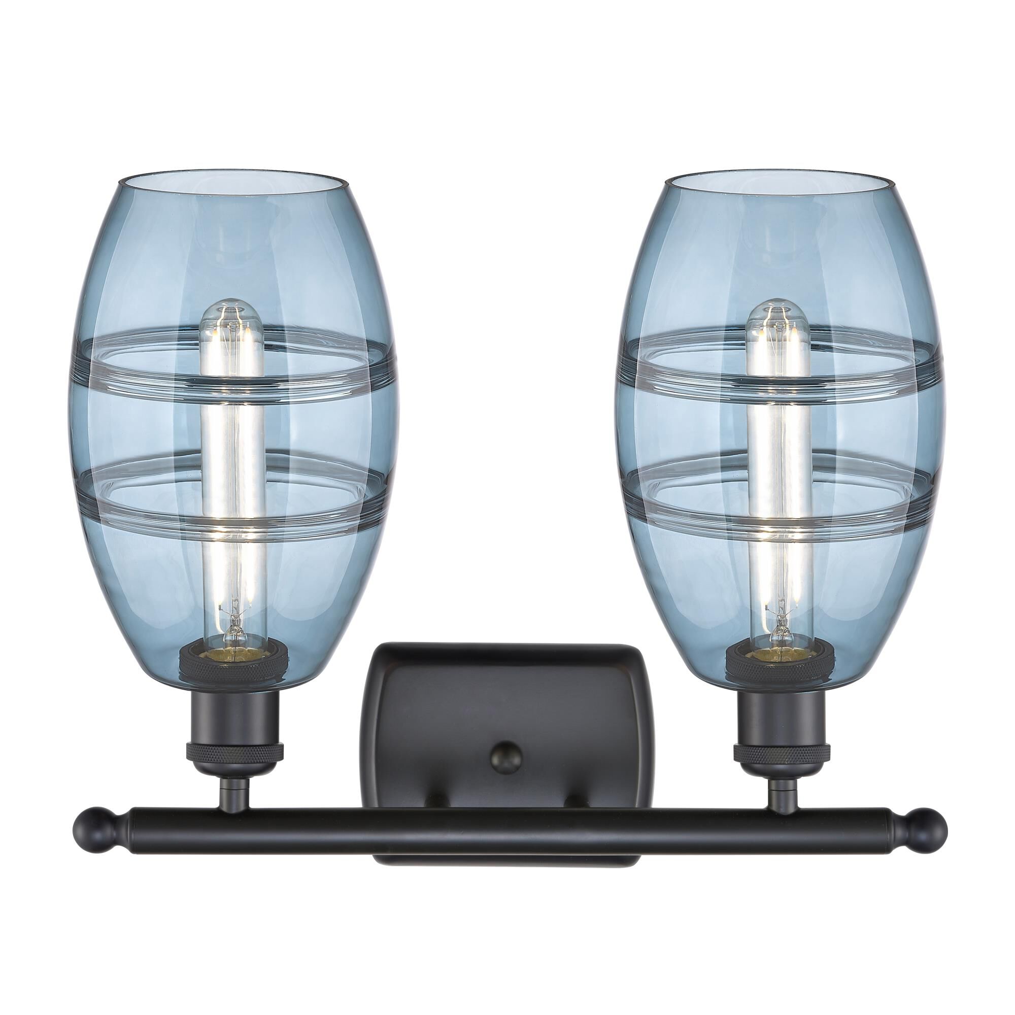 Shown in Matte Black finish and Princess Blue glass