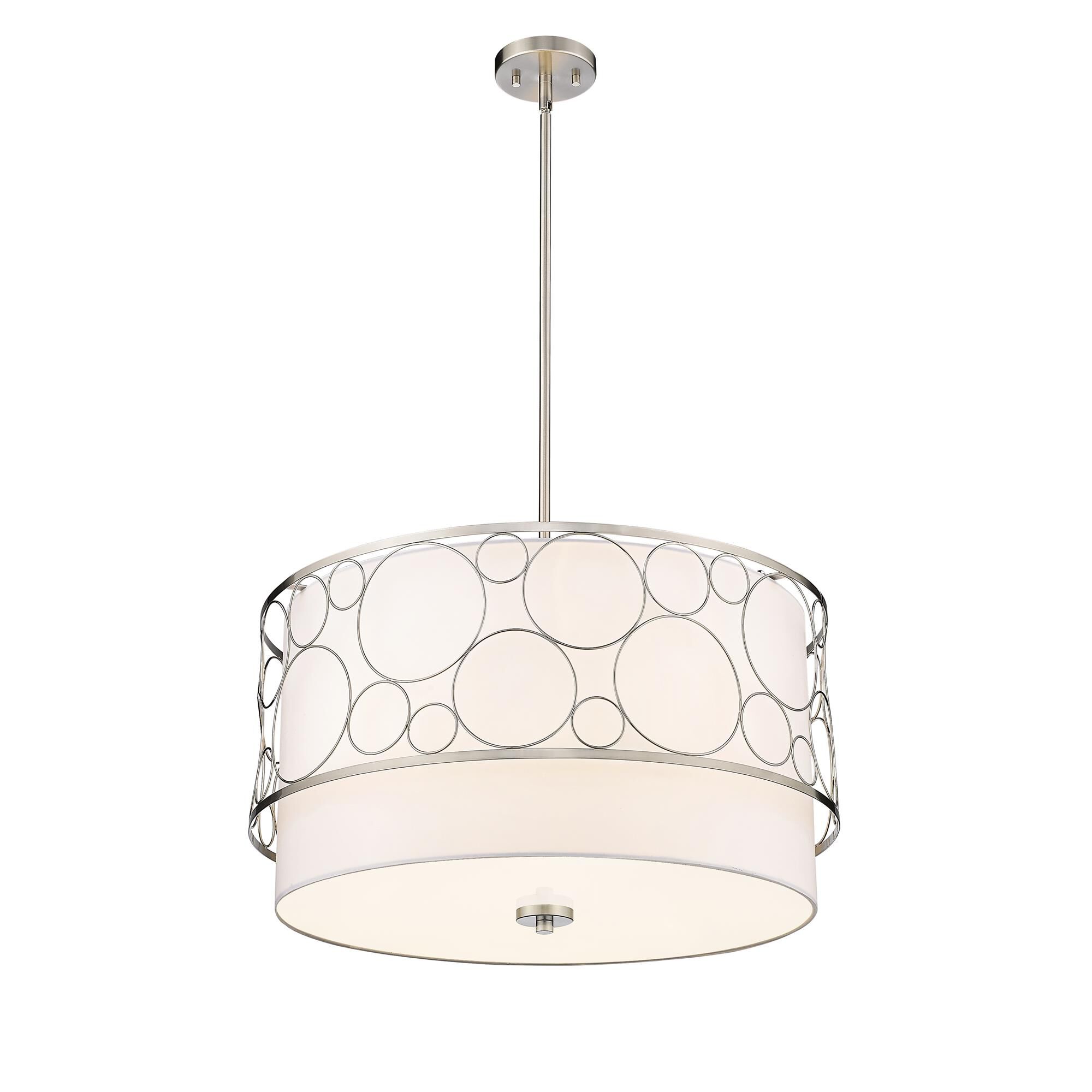 Shown in Brushed Nickel finish and White glass and White shade