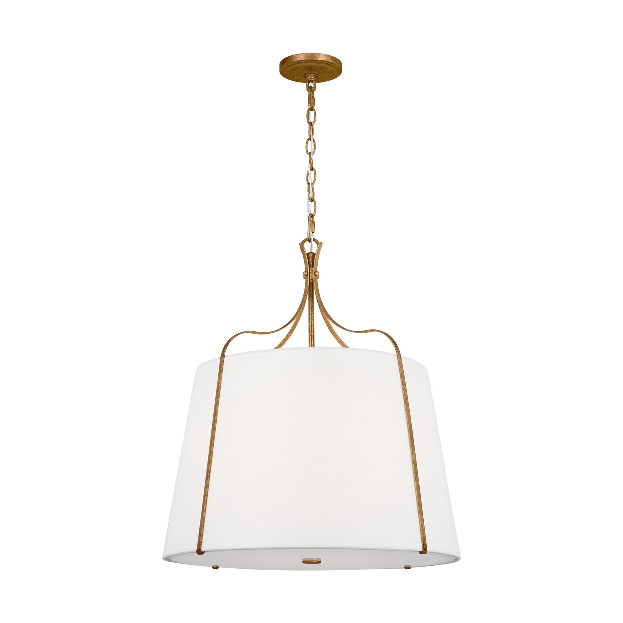 Shown in Antique Gild finish and White LinenLinen shade