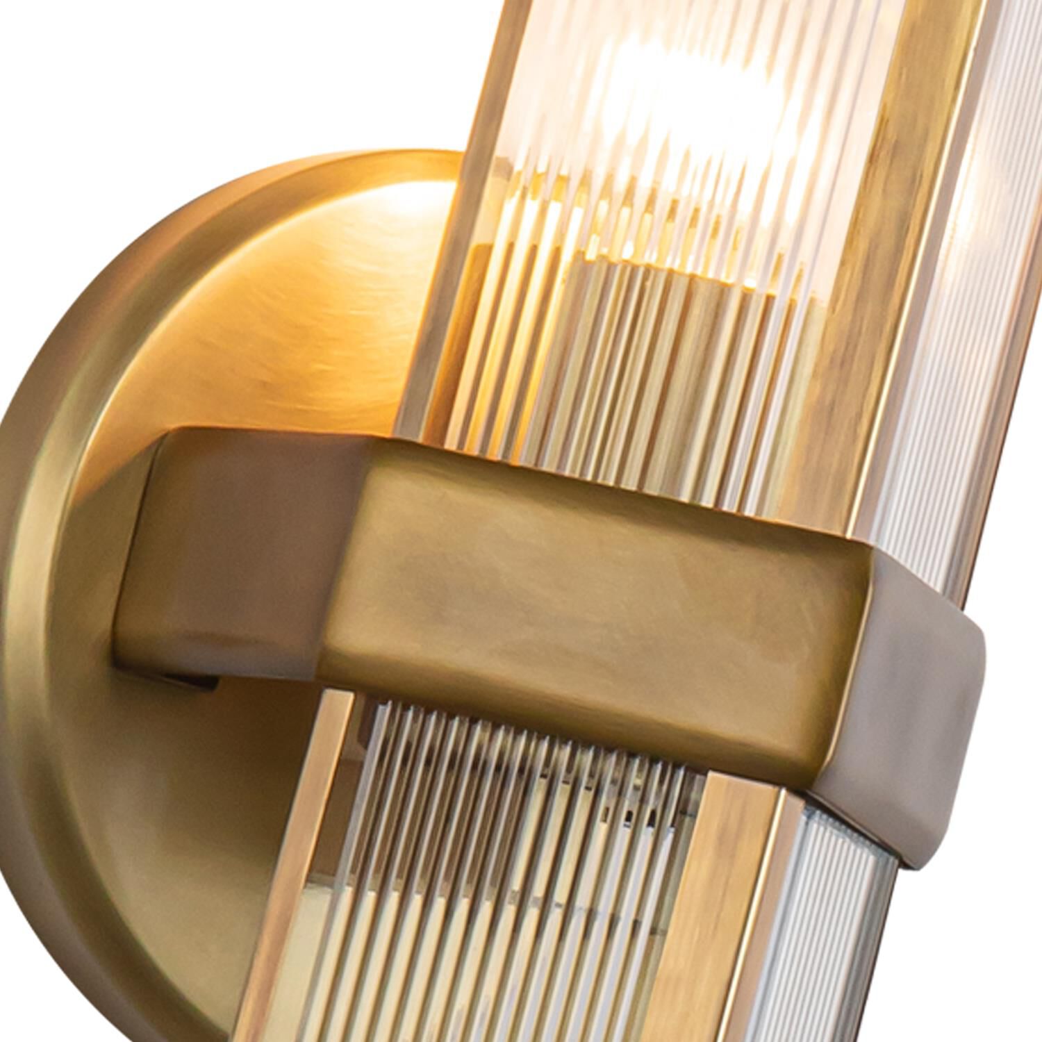 Shown in Vintage Brass/Clear Ribbed Glass finish and Clear Ribbed glass