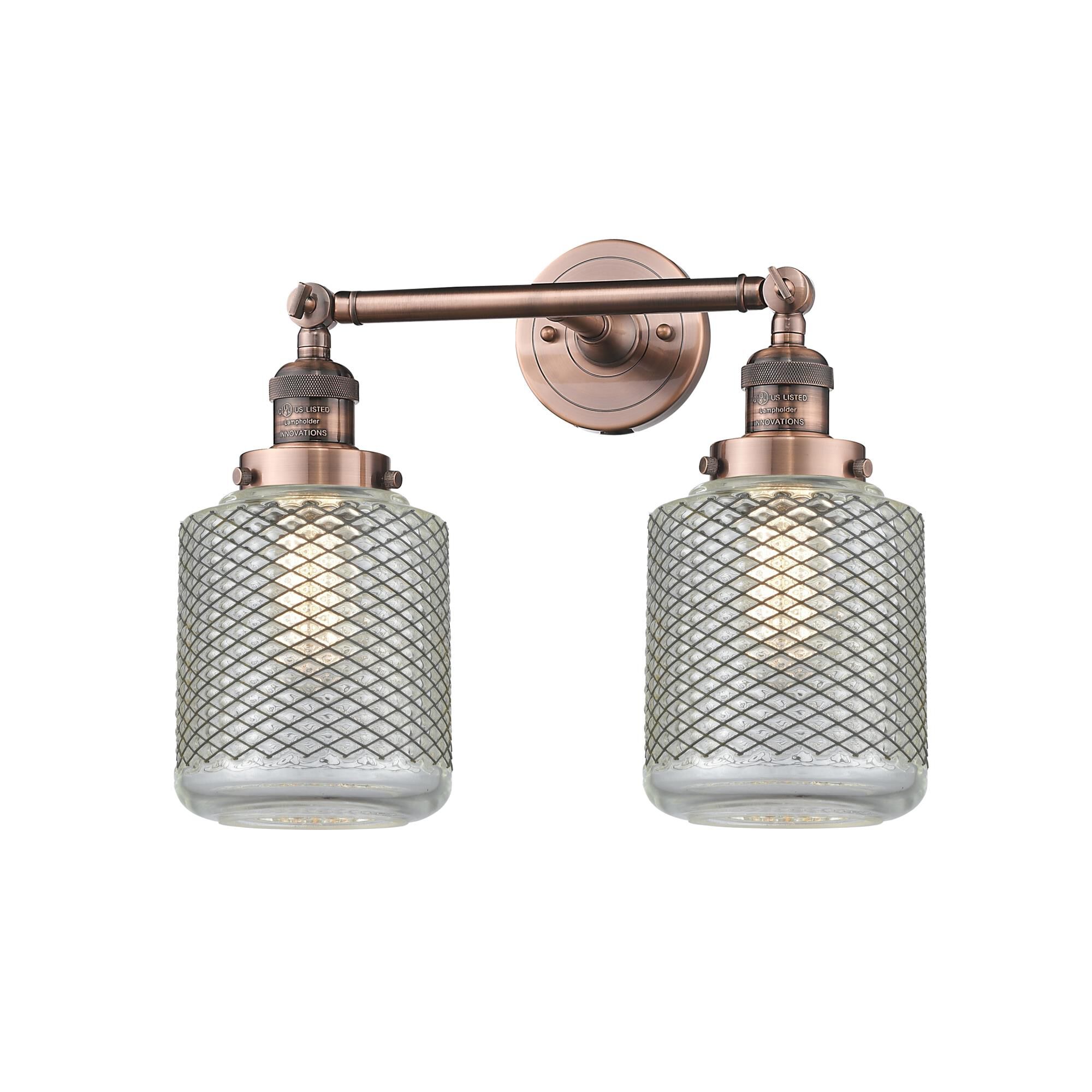 Shown in Antique Copper finish and Clear Wire Mesh glass