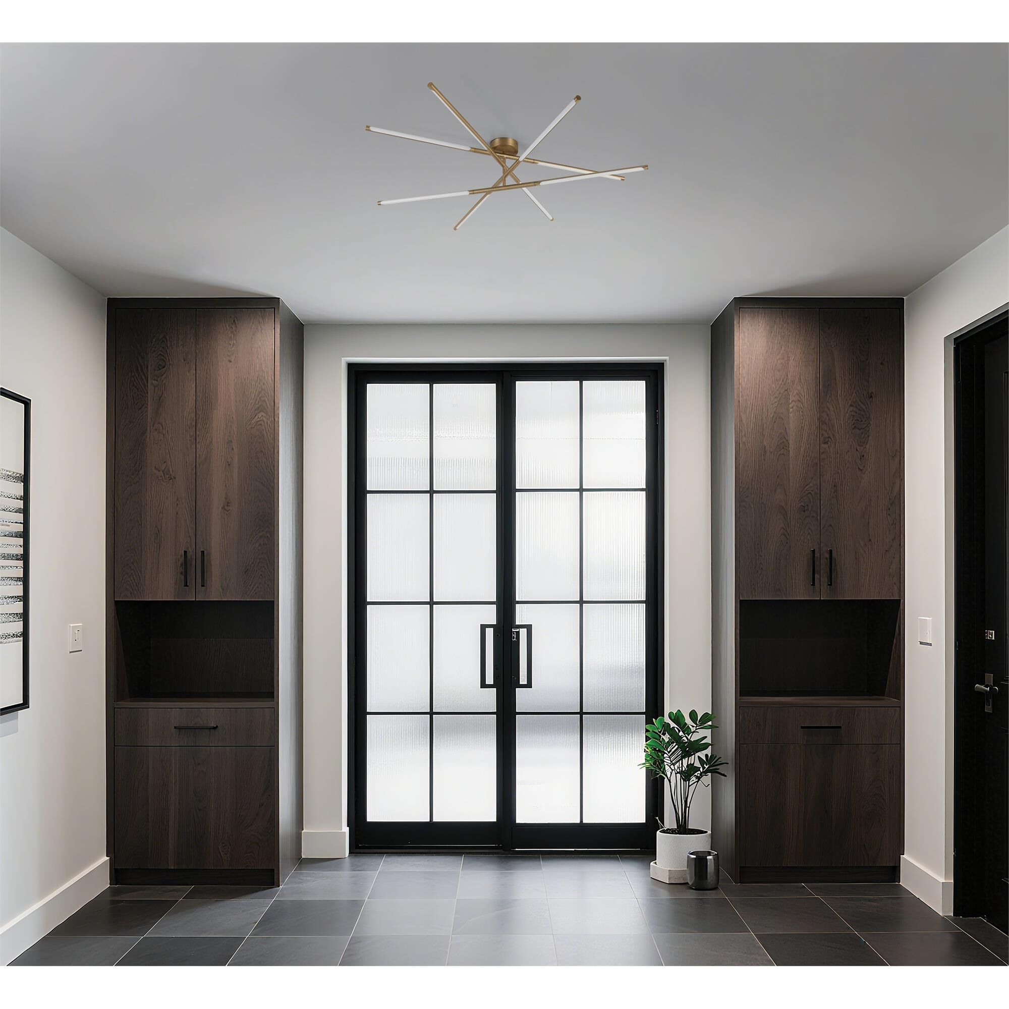 Shown in Champagne Gold finish and White glass