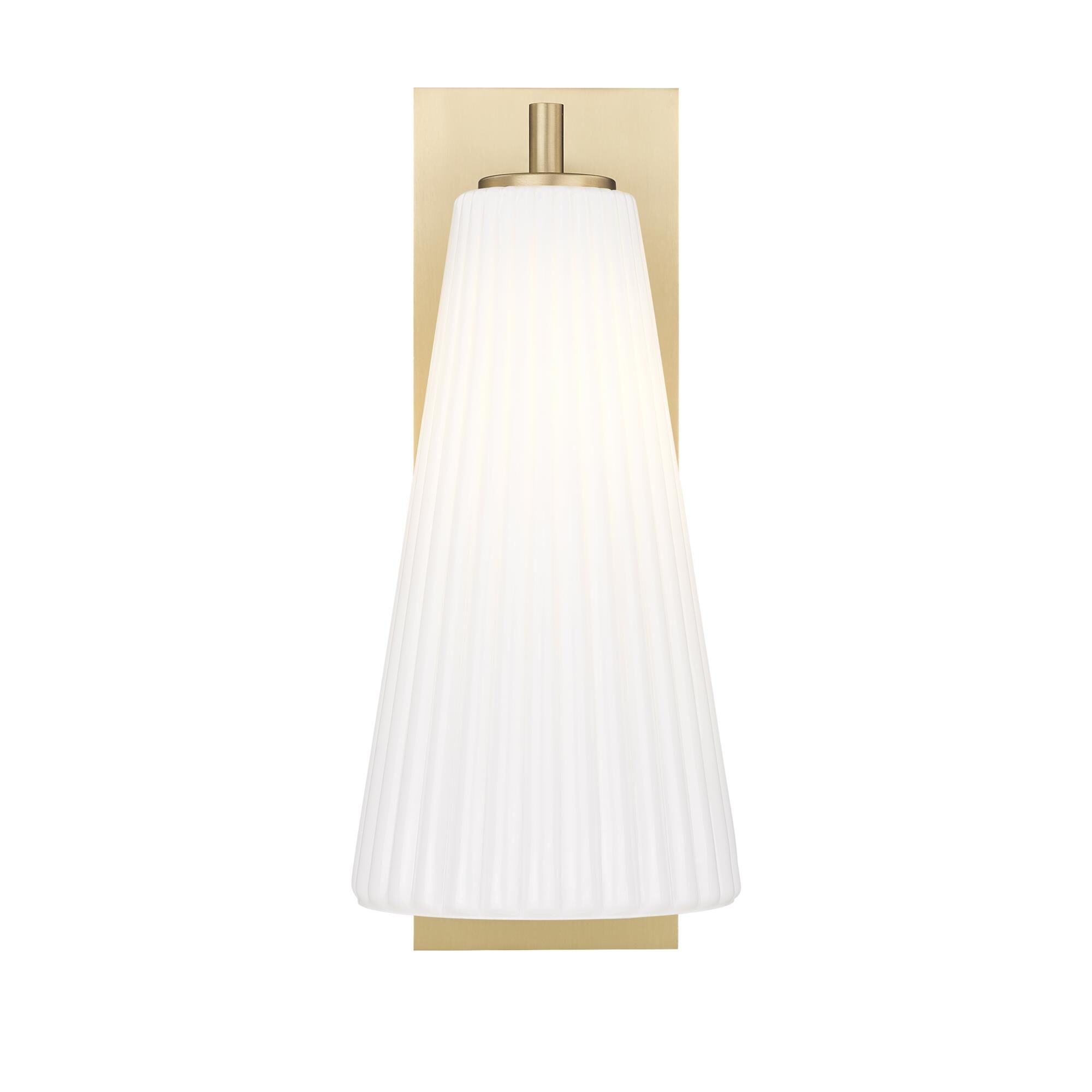 Shown in Modern Gold finish and White glass and White shade