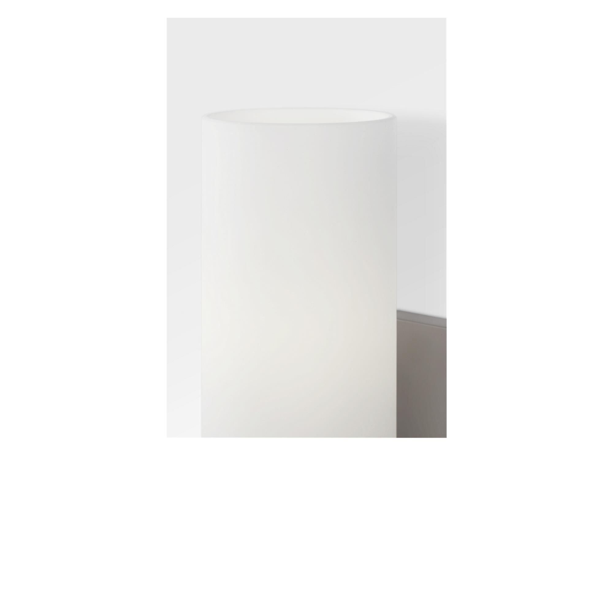 Shown in Brushed Nickel finish and Etched White glass