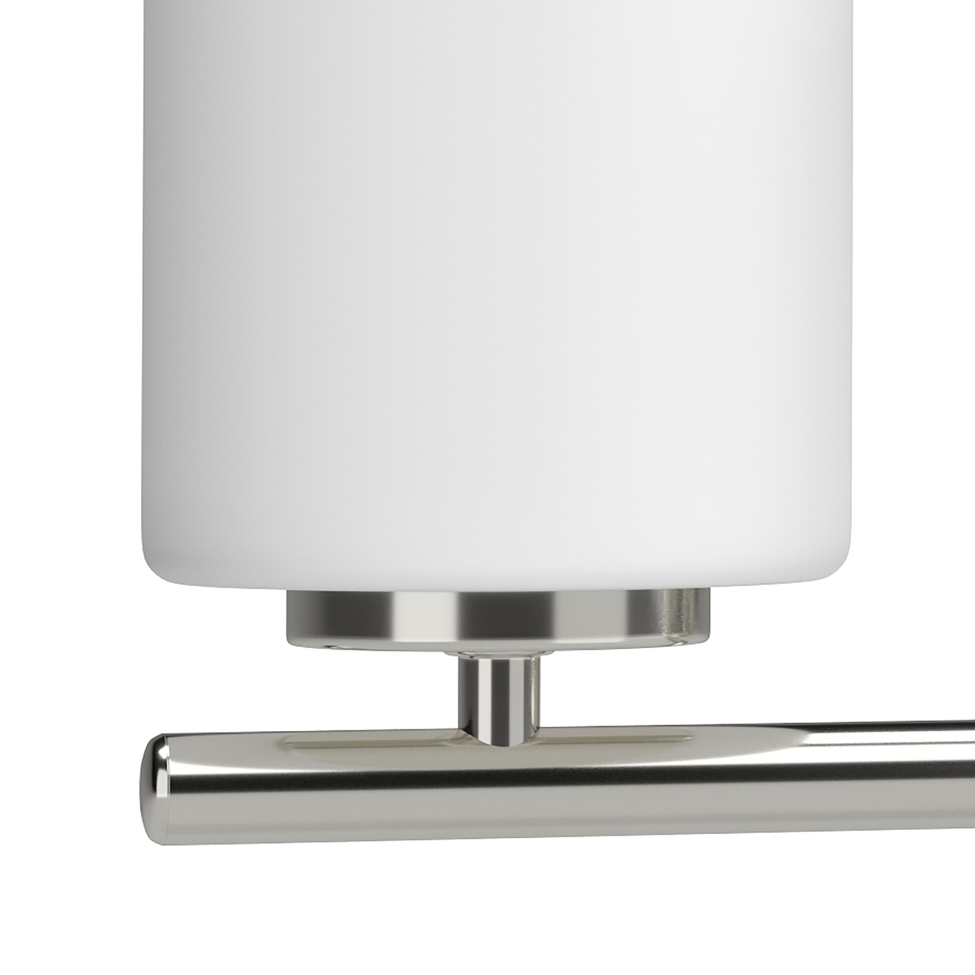 Shown in Brushed Nickel finish and Etched Painted White glass