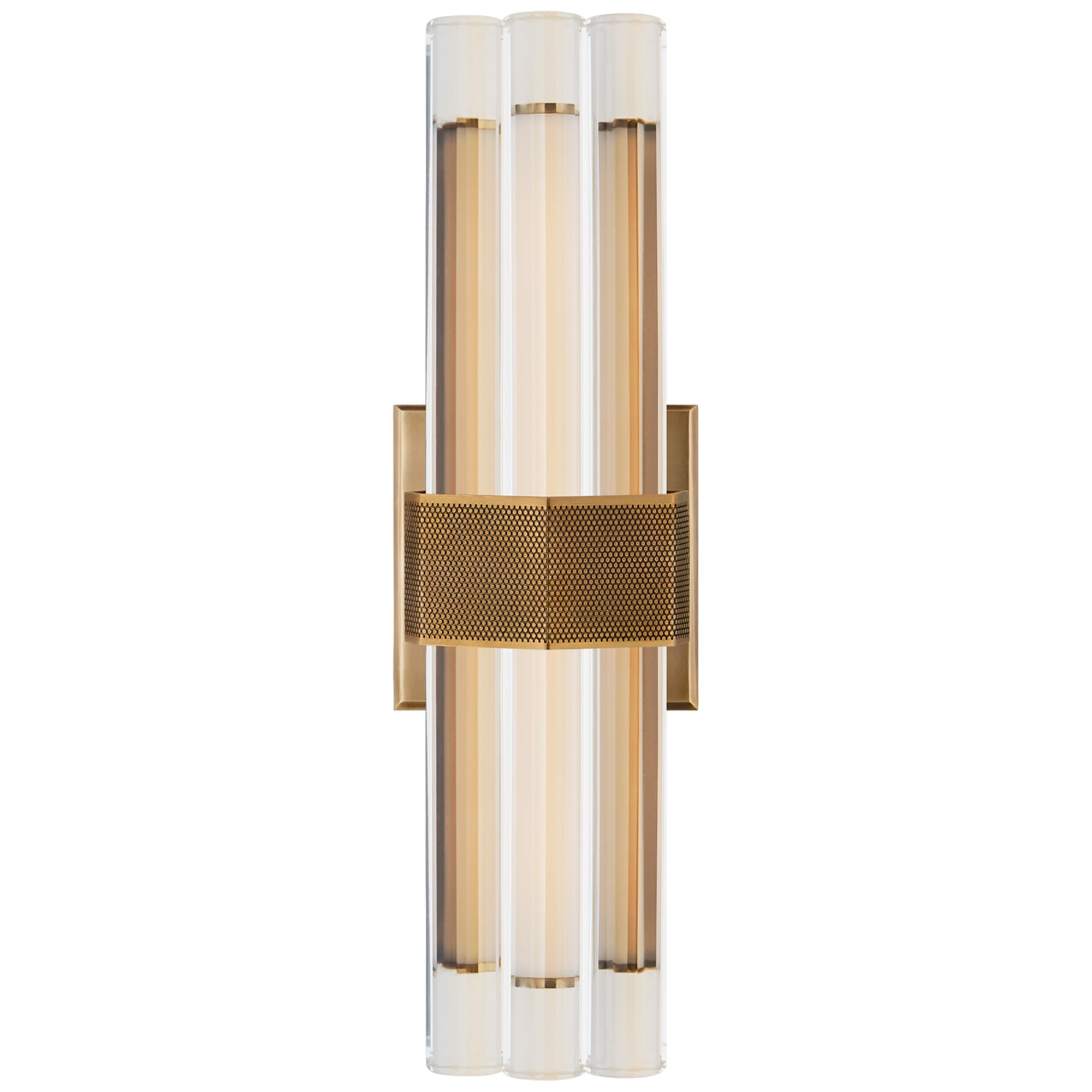 Shown in Hand-Rubbed Antique Brass finish and Crystal glass and Crystal shade