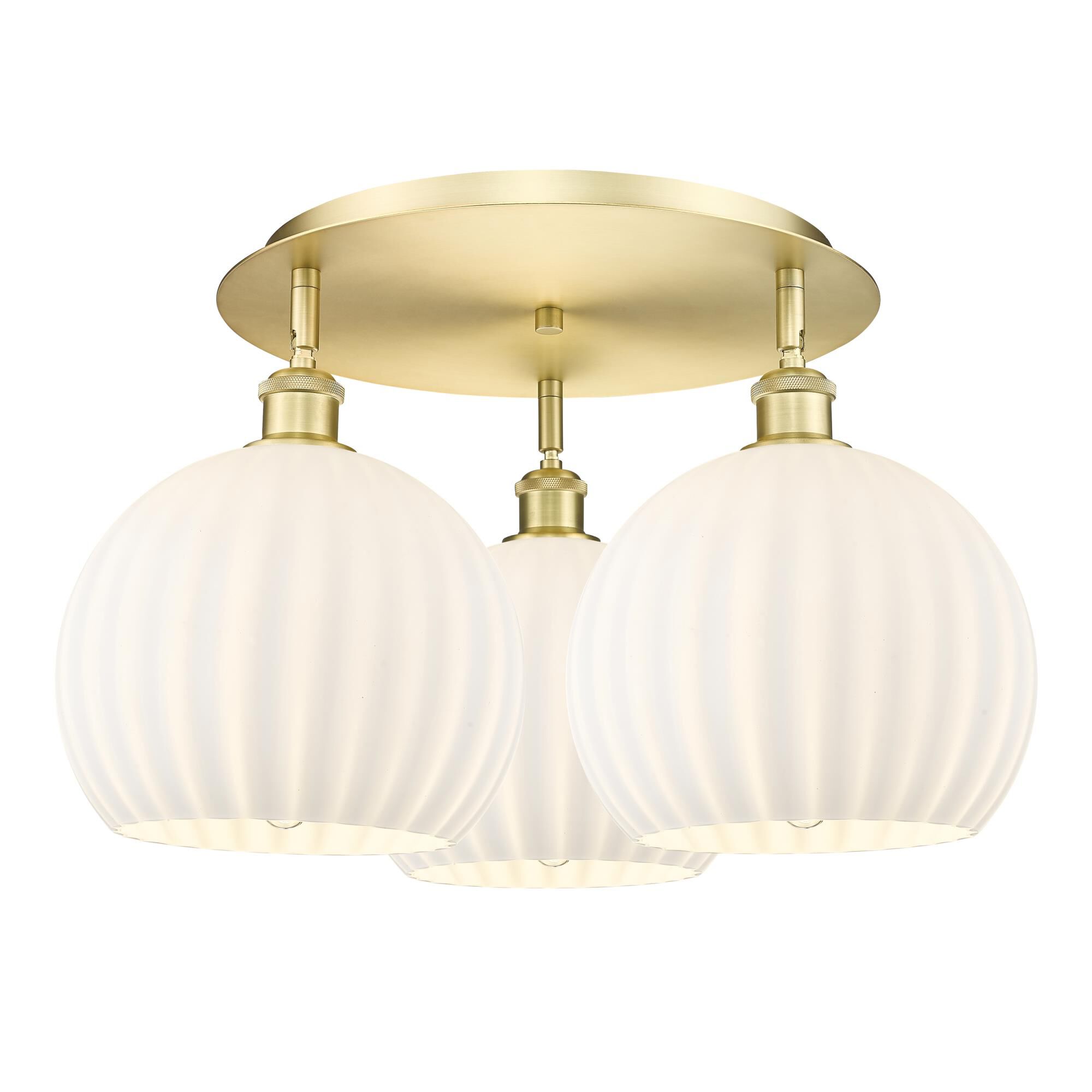 Shown in Satin Gold finish and White Venetian glass