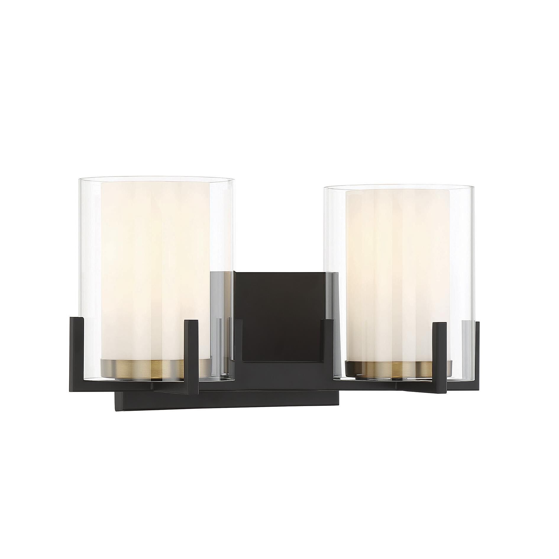 Shown in Matte Black With Warm Brass Accents finish and Clear Outer , White Opal Chimney glass and Glass shade