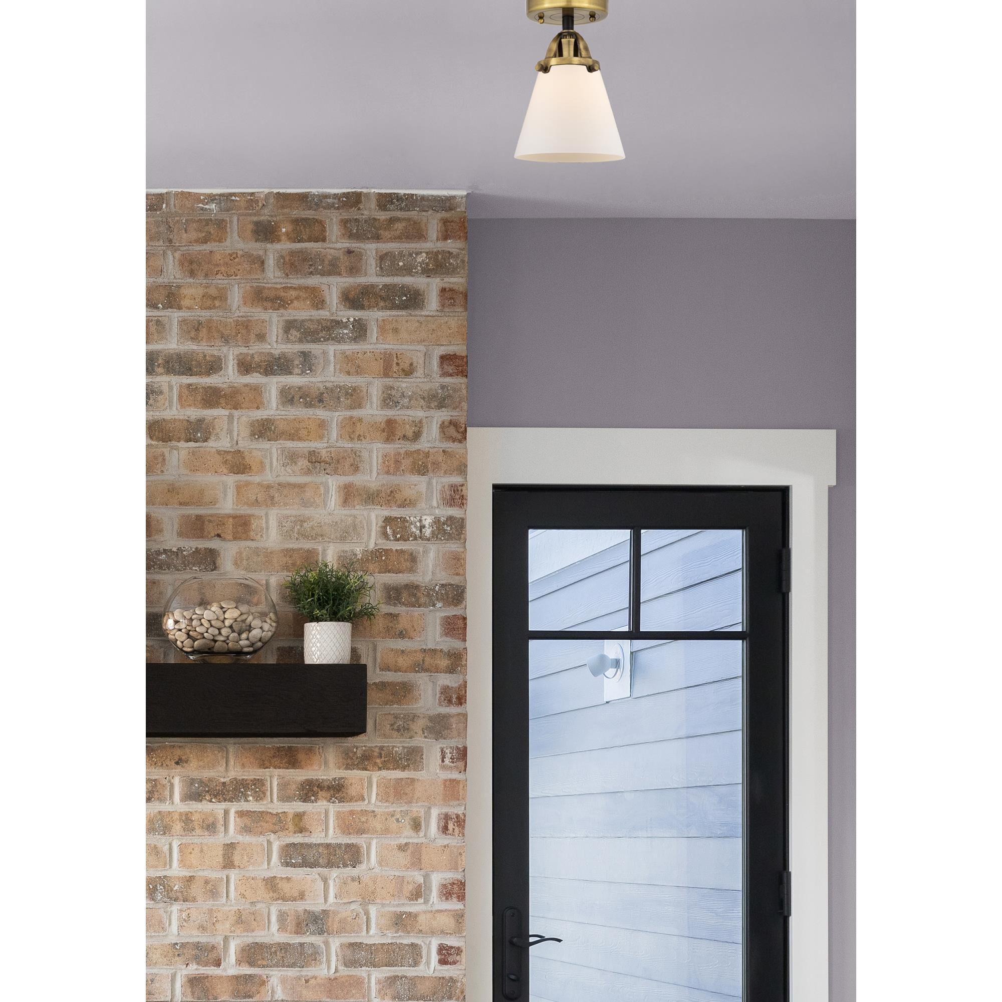 Shown in Black Antique Brass finish and Matte White Cased Small Cone glass and No Shade shade