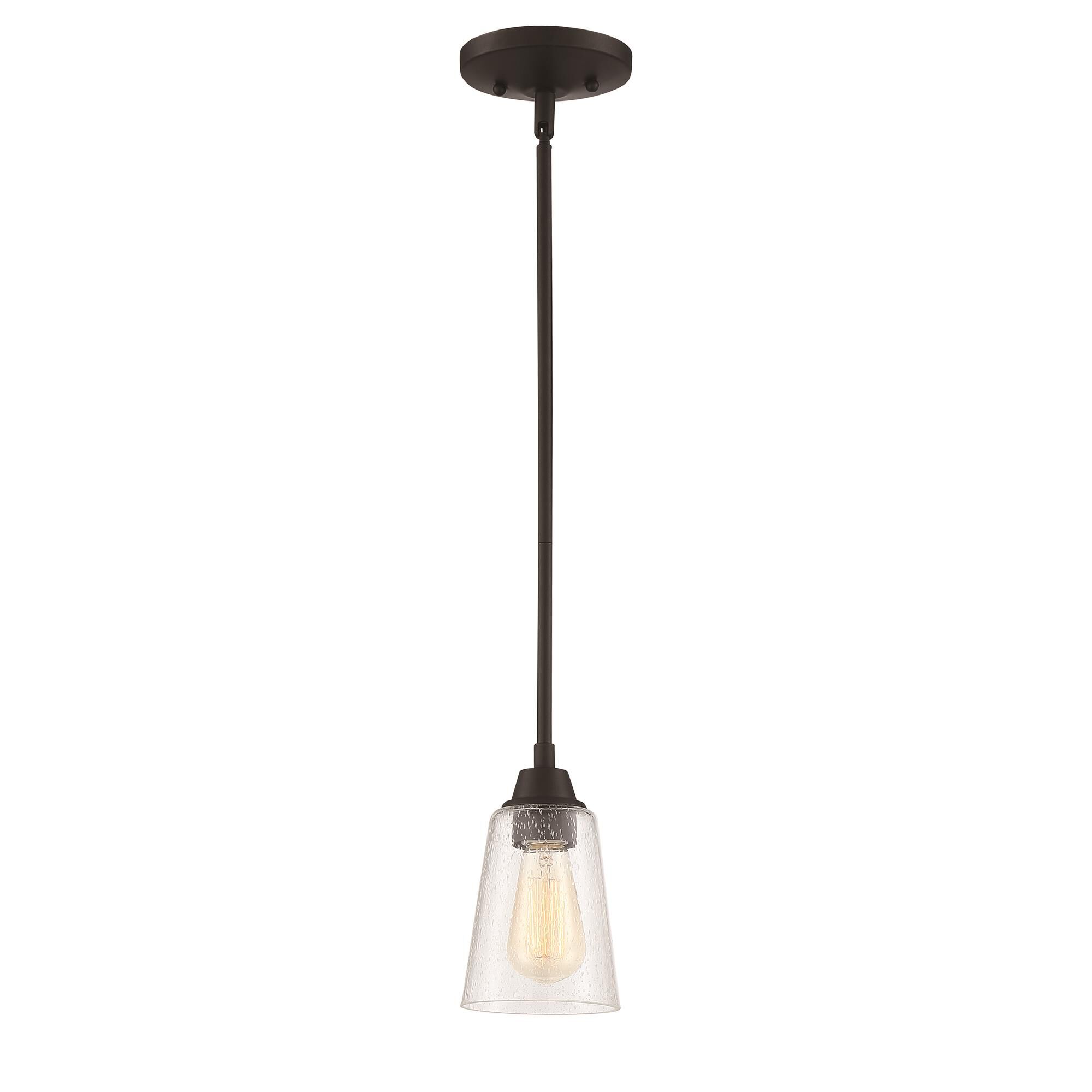 Shown in Espresso finish and Clear Seeded glass and Glass shade