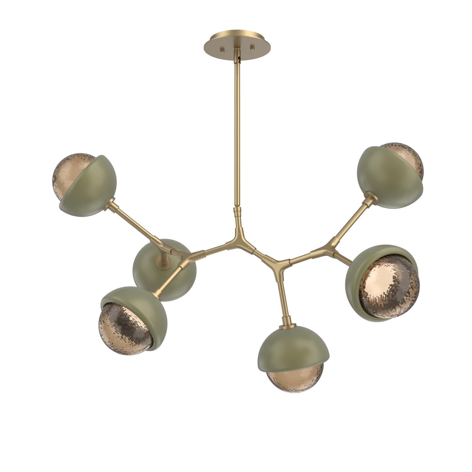 Shown in Gilded Brass finish and Bronze glass and Sage Green accent