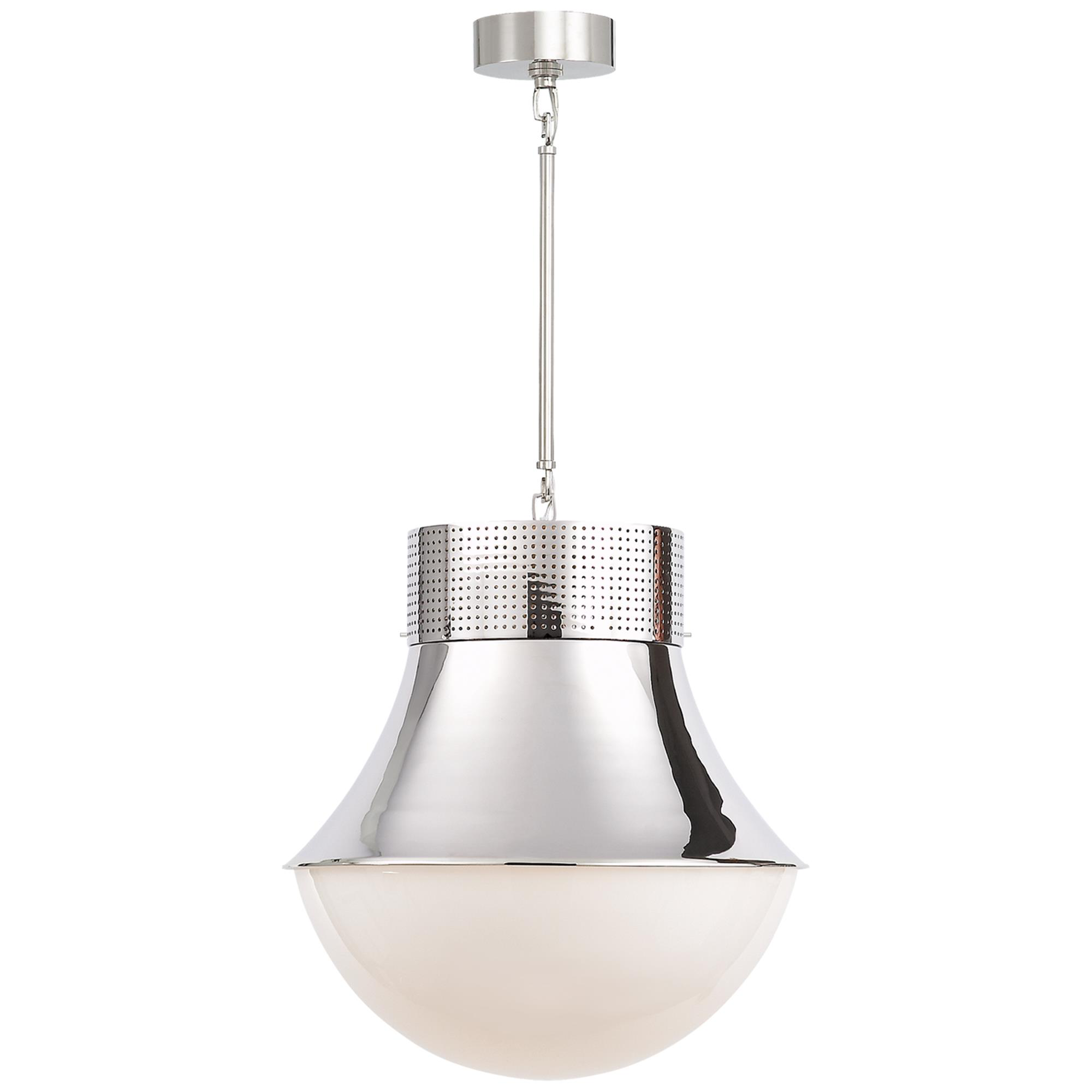 Shown in Polished Nickel finish and White glass